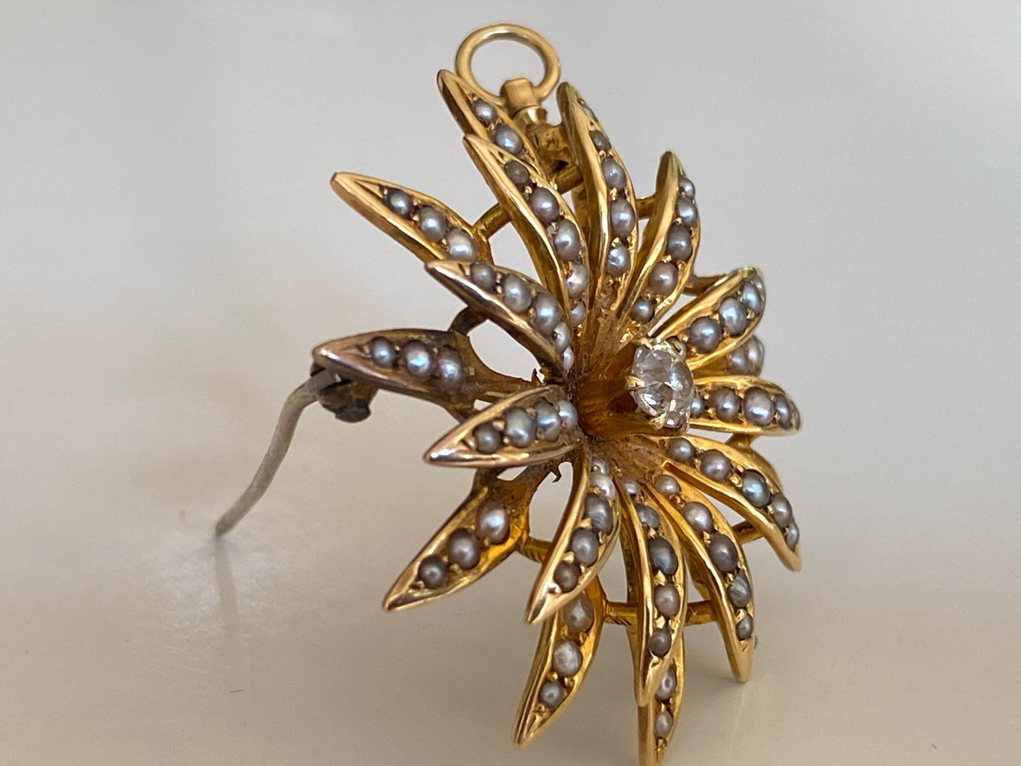 Collier pendentif fleur en perles naturelles et diamants de style victorien en vente 2