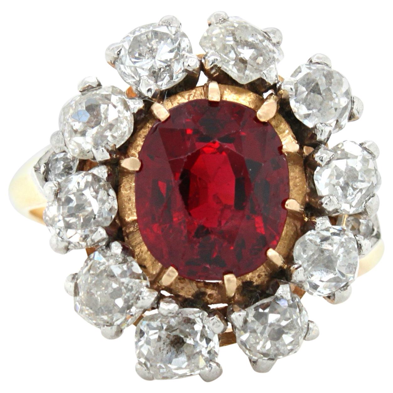 Victorian Natural Spinel and Diamond Ring, circa 1860s For Sale