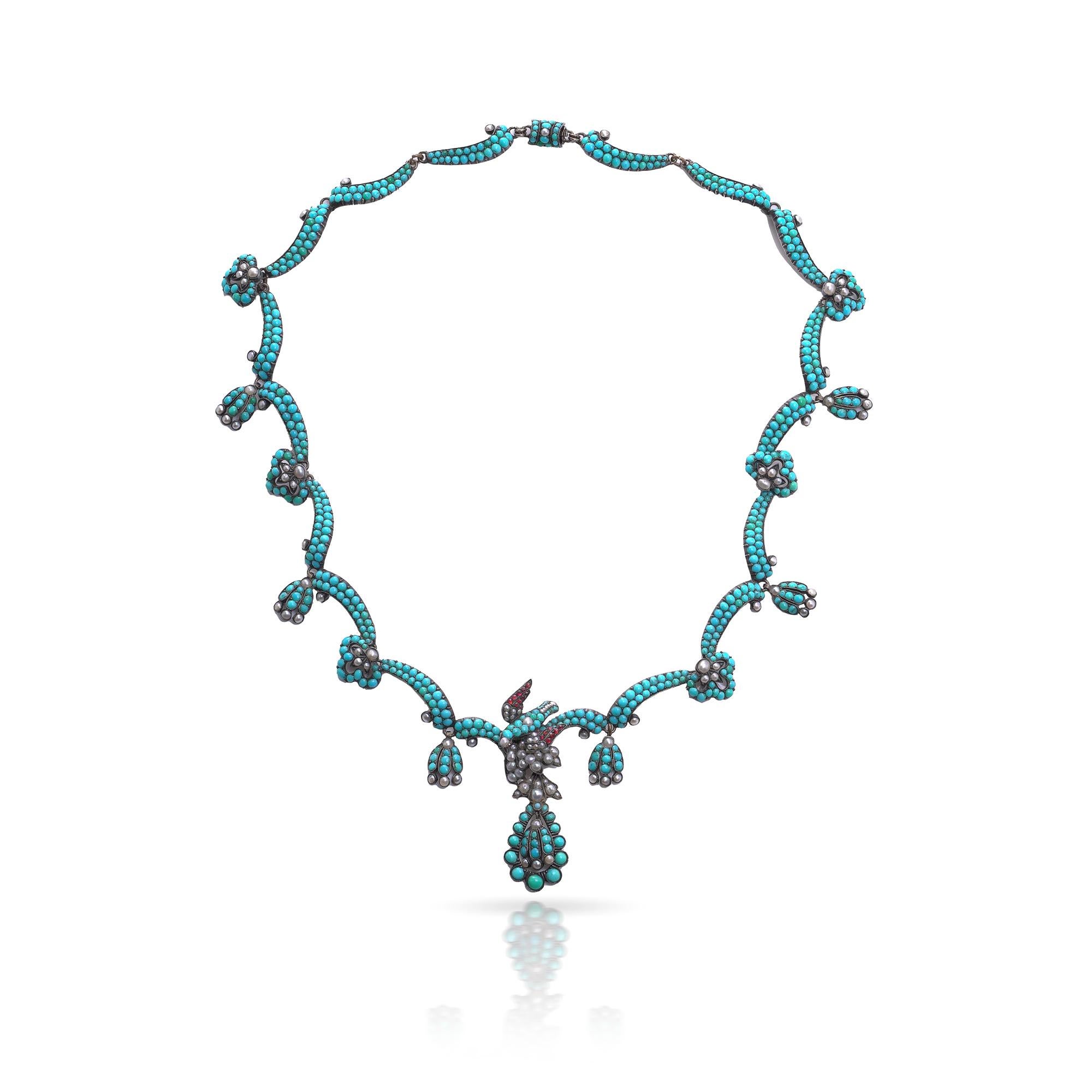 Collana vittoriana di turchesi e perle naturali, CIRCA 1860 In condizioni buone in vendita a Braintree, GB