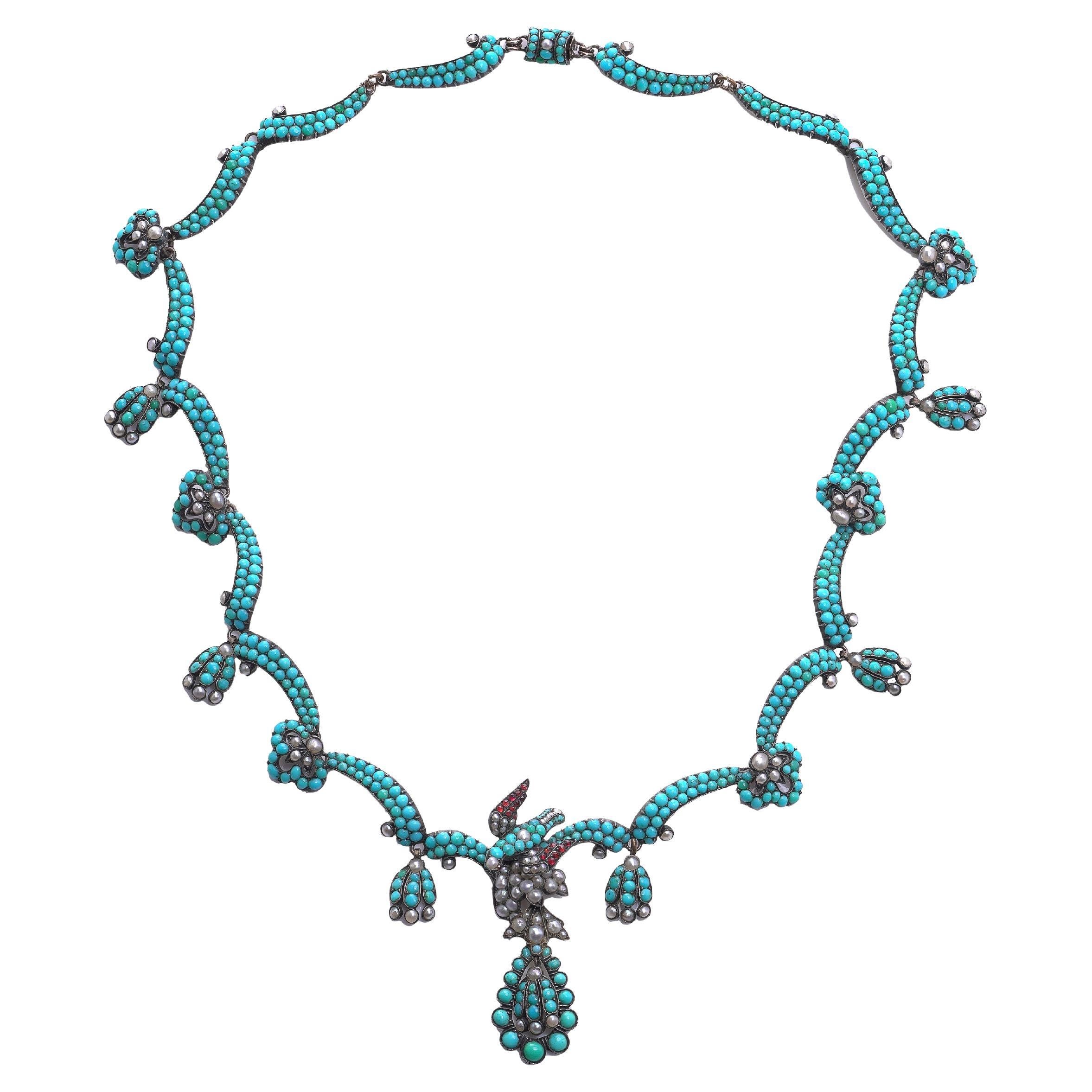 Collana vittoriana di turchesi e perle naturali, CIRCA 1860