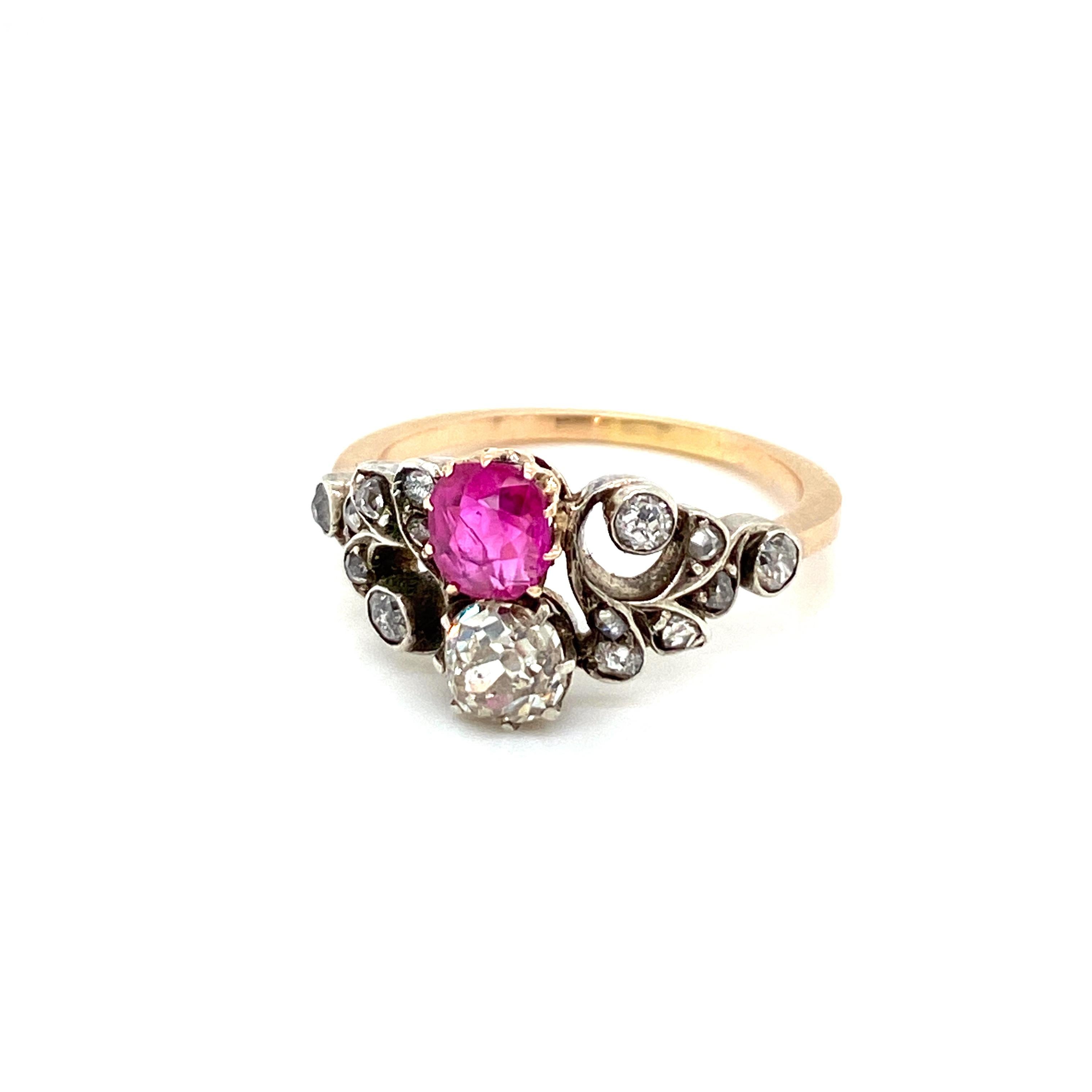 Victorian Natural Unheated Ruby Diamond Vous et Moi Ring 5