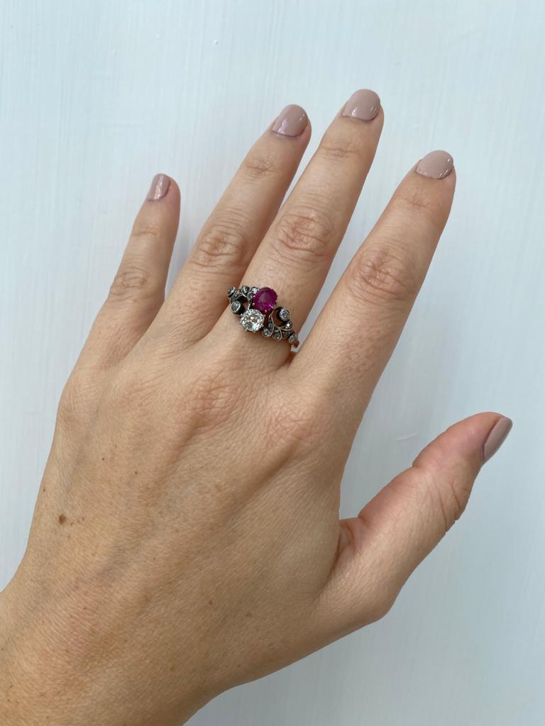 Victorian Natural Unheated Ruby Diamond Vous et Moi Ring 6