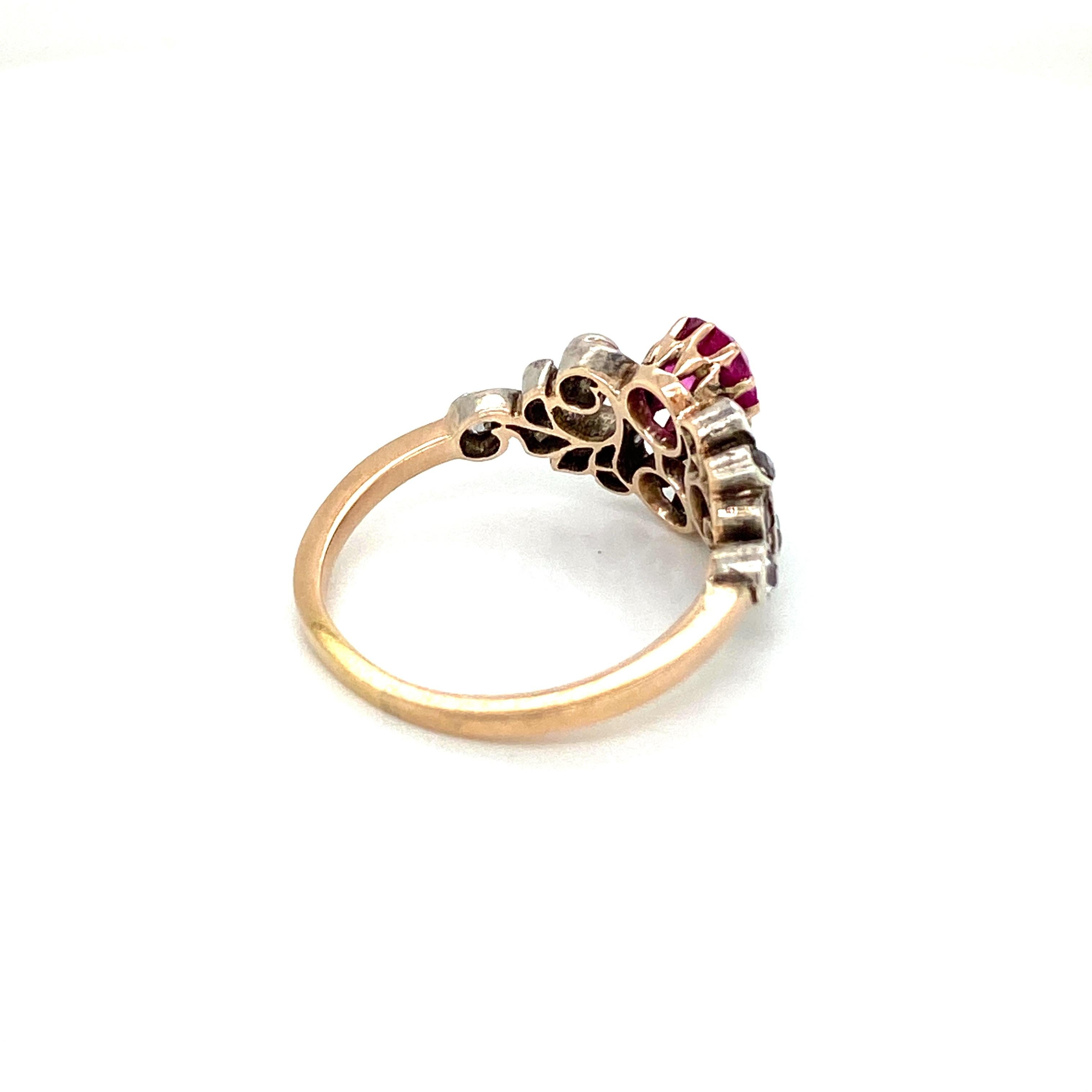 Victorian Natural Unheated Ruby Diamond Vous et Moi Ring 1