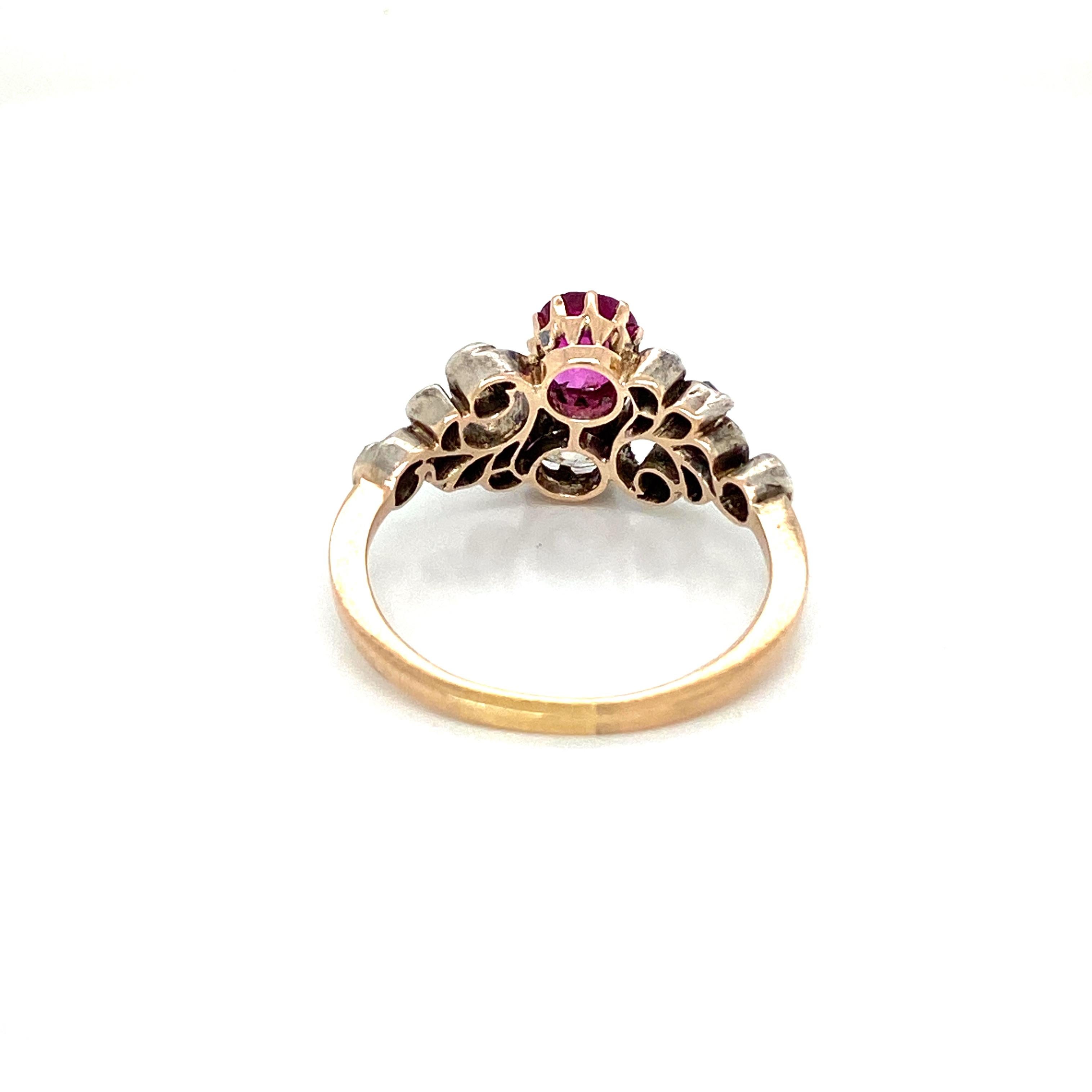 Victorian Natural Unheated Ruby Diamond Vous et Moi Ring 2