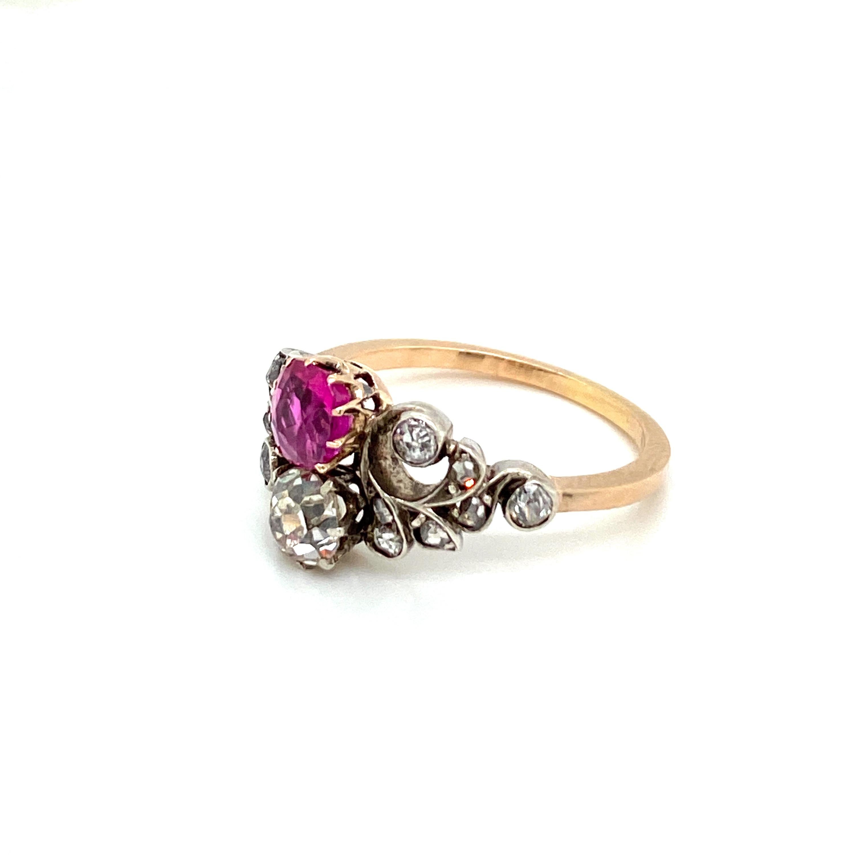 Victorian Natural Unheated Ruby Diamond Vous et Moi Ring 3