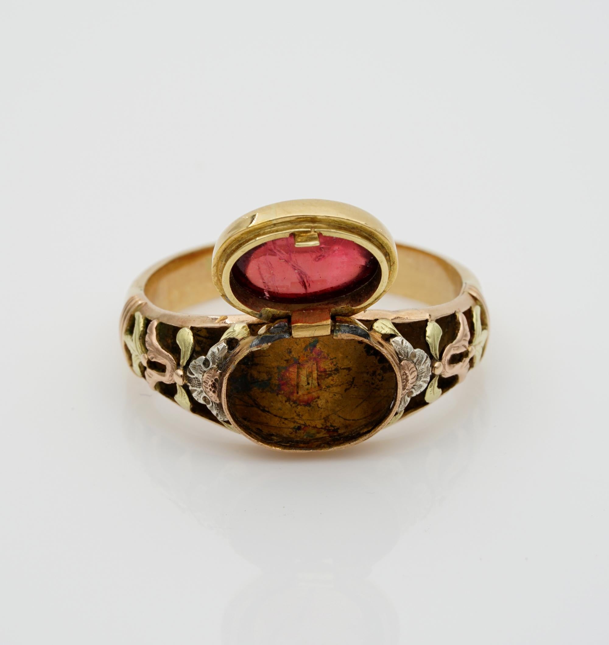 Cabochon Victorian Natural Untreated Red Spinel Rare Secret Locket Ring For Sale