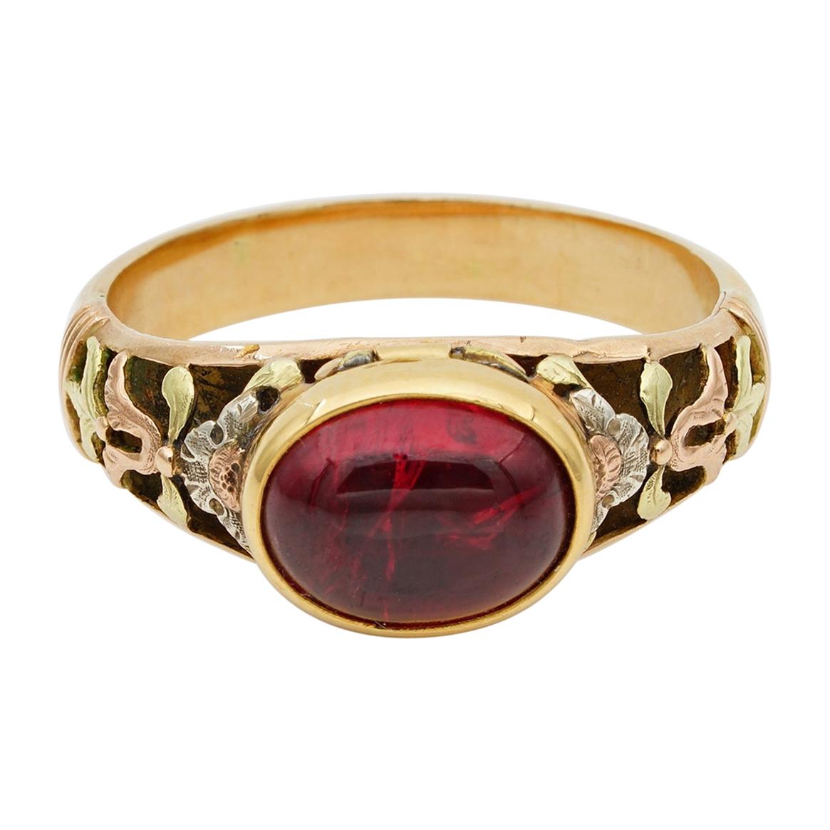 Victorian Natural Untreated Red Spinel Rare Secret Locket Ring For Sale