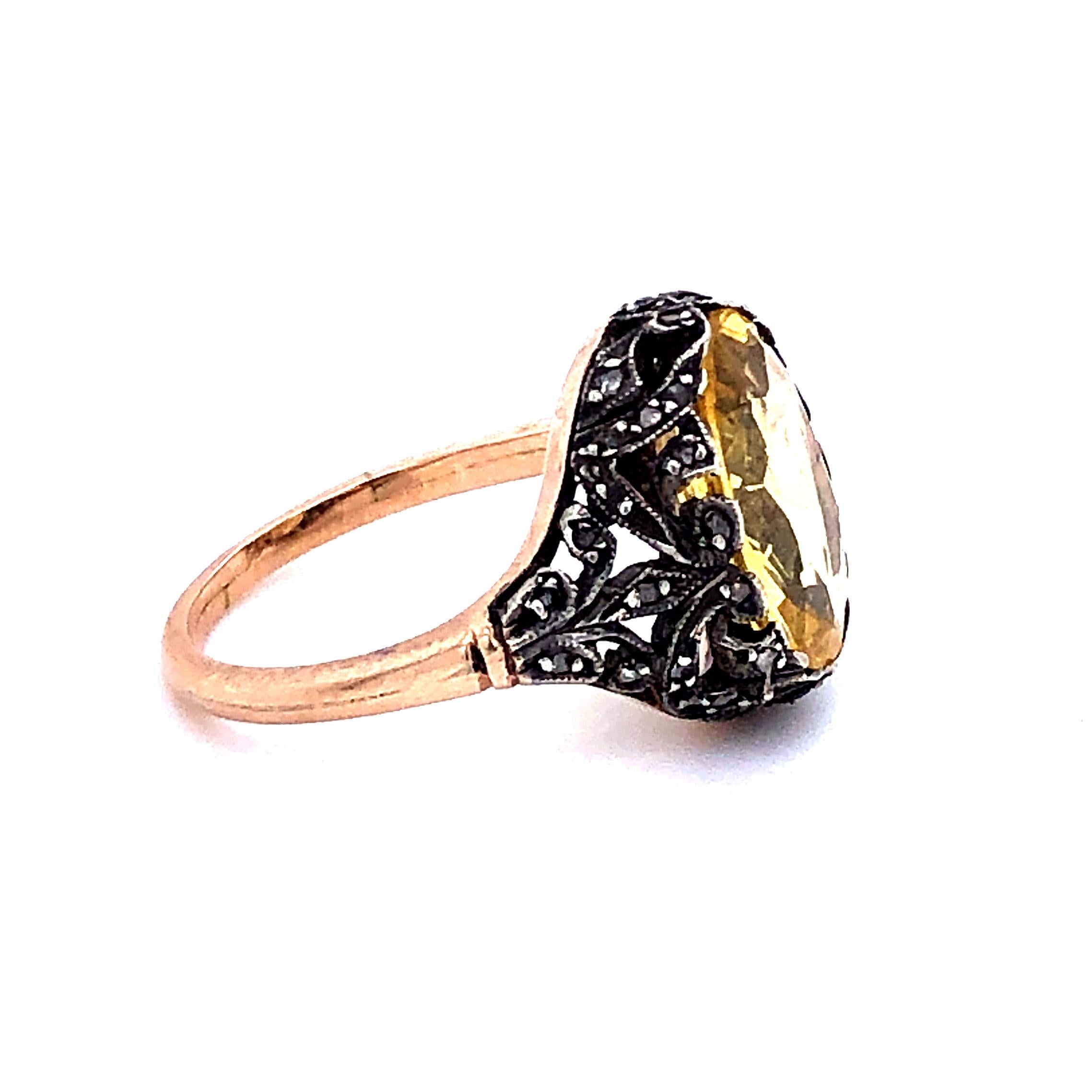 Viktorianischer Ring mit natürlichem gelbem Saphir im Zustand „Gut“ im Angebot in Idar-Oberstein, DE