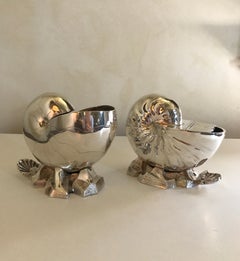 Victorian Nautilus Shell Silver Plated Ice Bucket or Spoon Warmer Set of Two