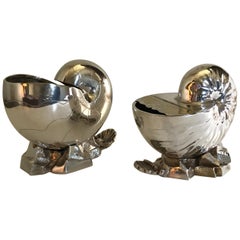 Victorian Nautilus Shell Silver Plated Ice Bucket or Spoon Warmer Set of Two