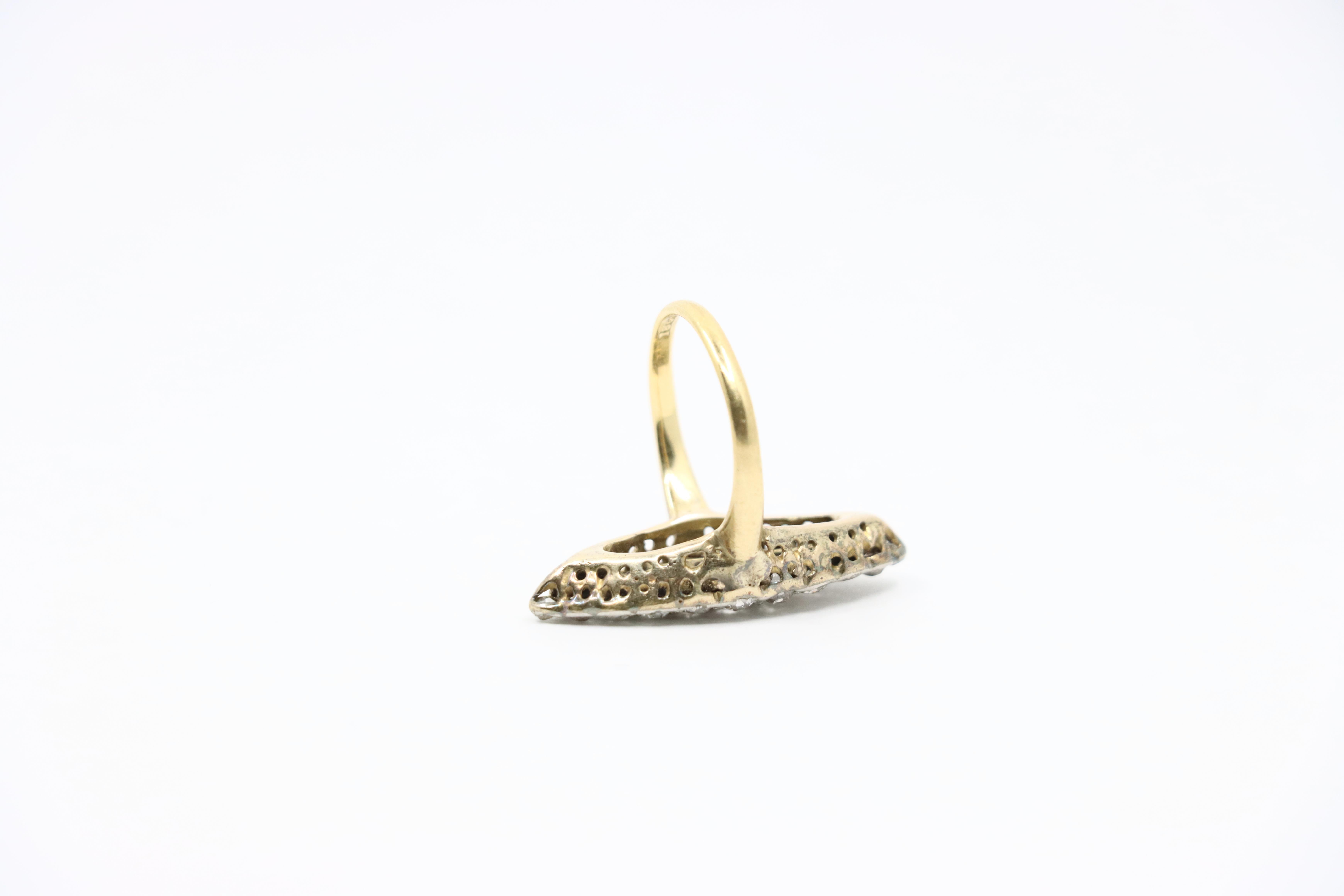 Victorian Navette 18K Gold 2.35 Carat Rose Cut Diamond Dinner Ring 6