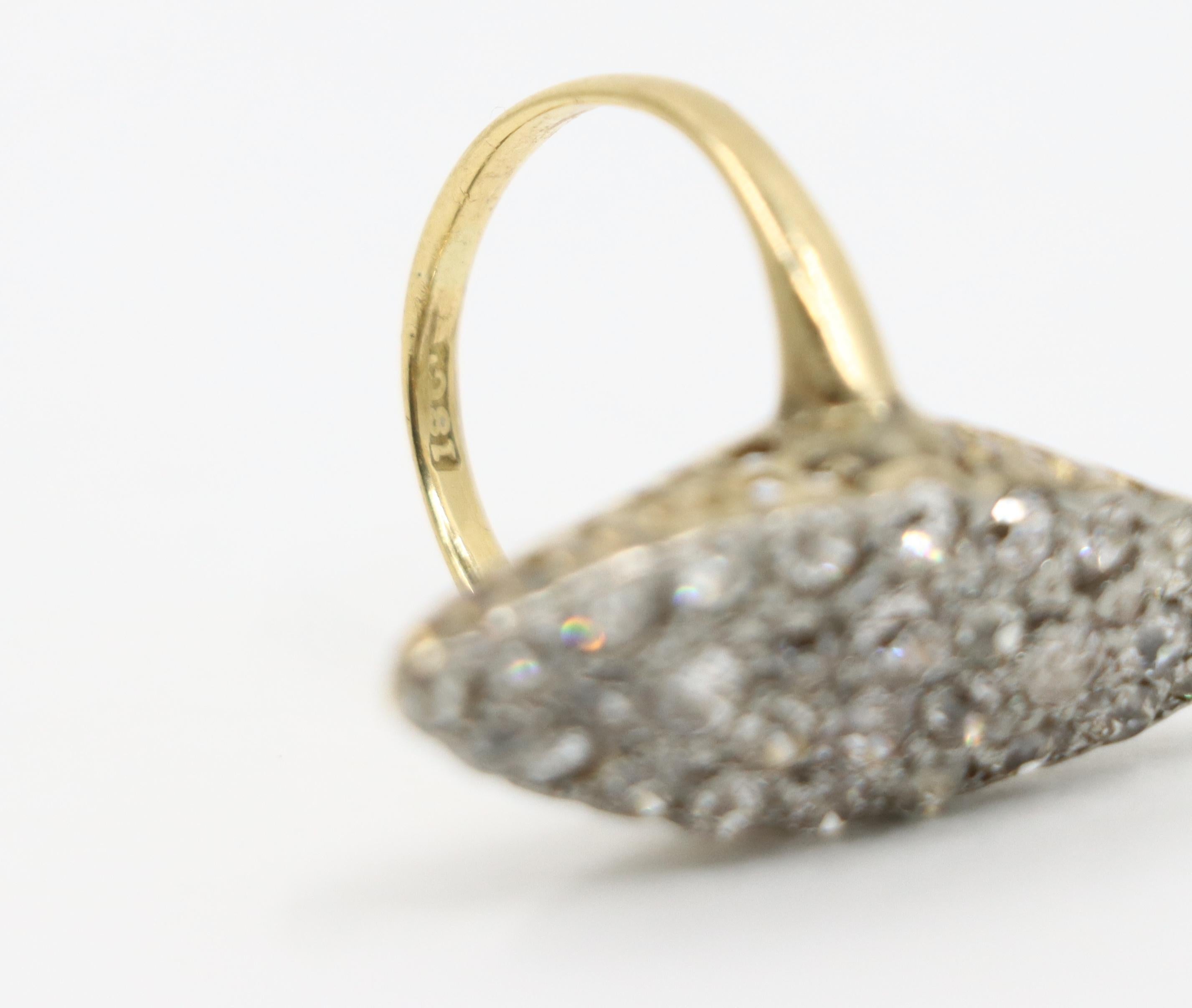 Victorian Navette 18K Gold 2.35 Carat Rose Cut Diamond Dinner Ring 7