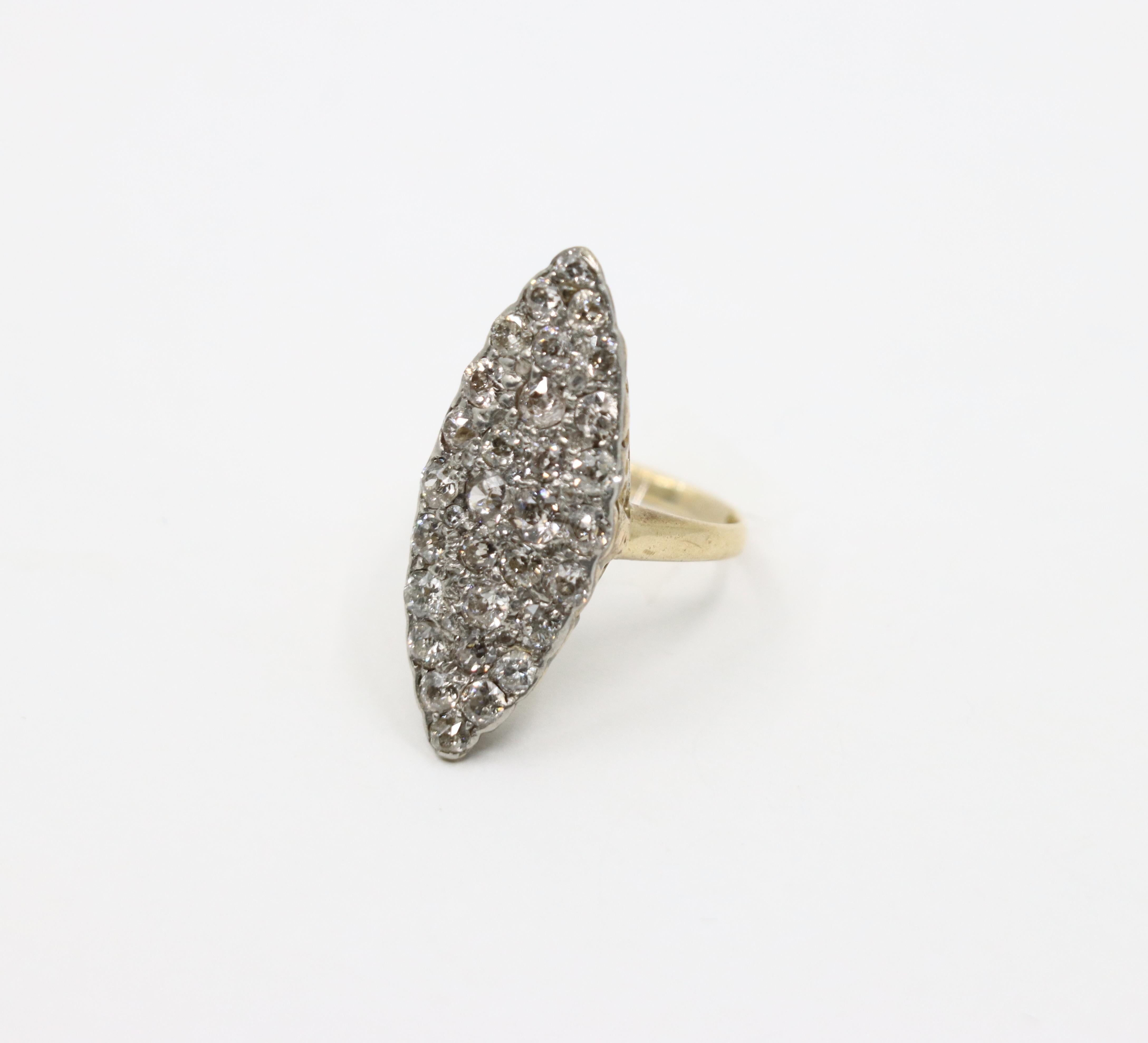 Victorian Navette 18K Gold 2.35 Carat Rose Cut Diamond Dinner Ring 1