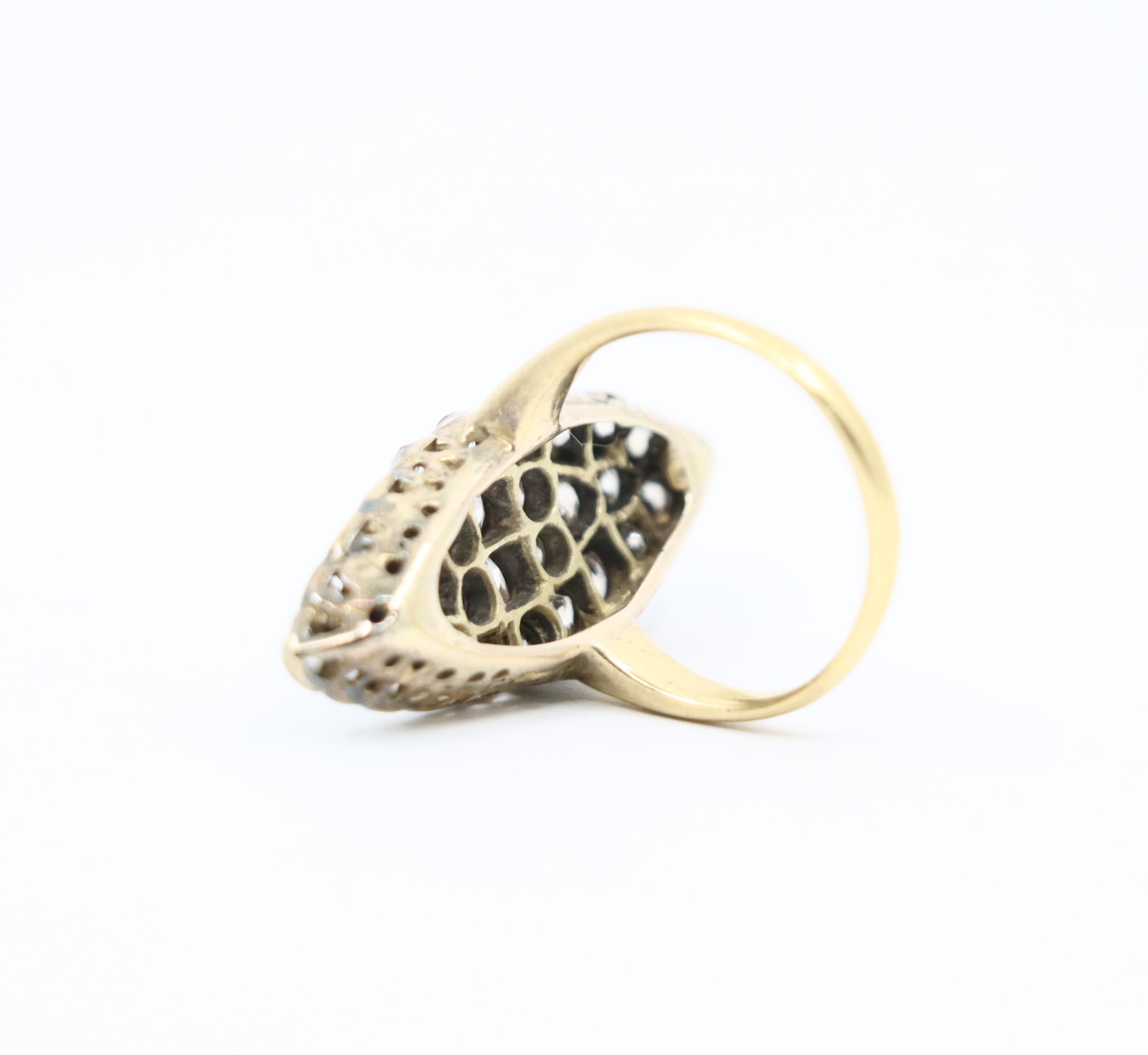 Victorian Navette 18K Gold 2.35 Carat Rose Cut Diamond Dinner Ring 3