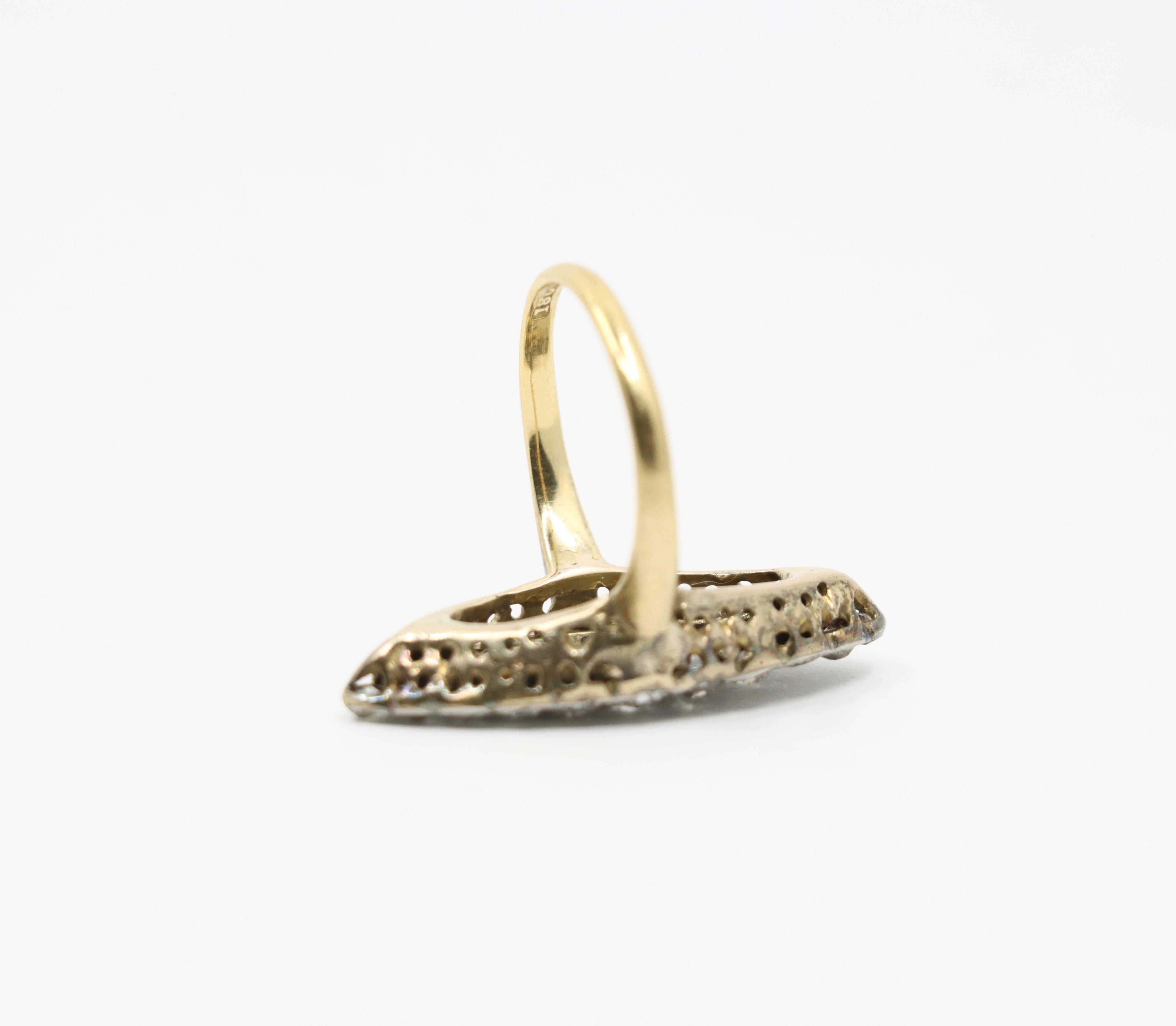 Victorian Navette 18K Gold 2.35 Carat Rose Cut Diamond Dinner Ring 4