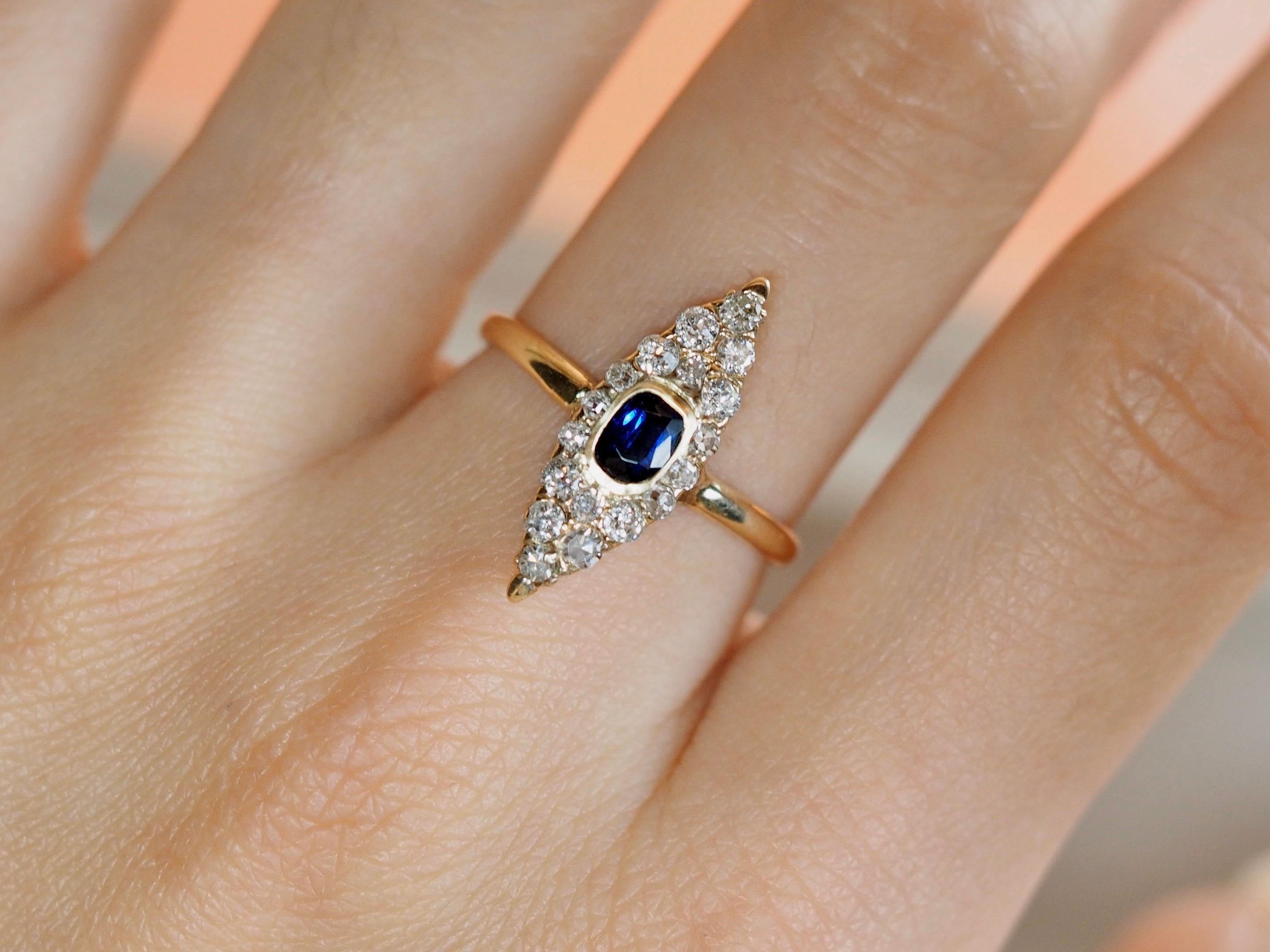 Victorian Navette Blue Sapphire Diamond Ring, circa 1990s 1