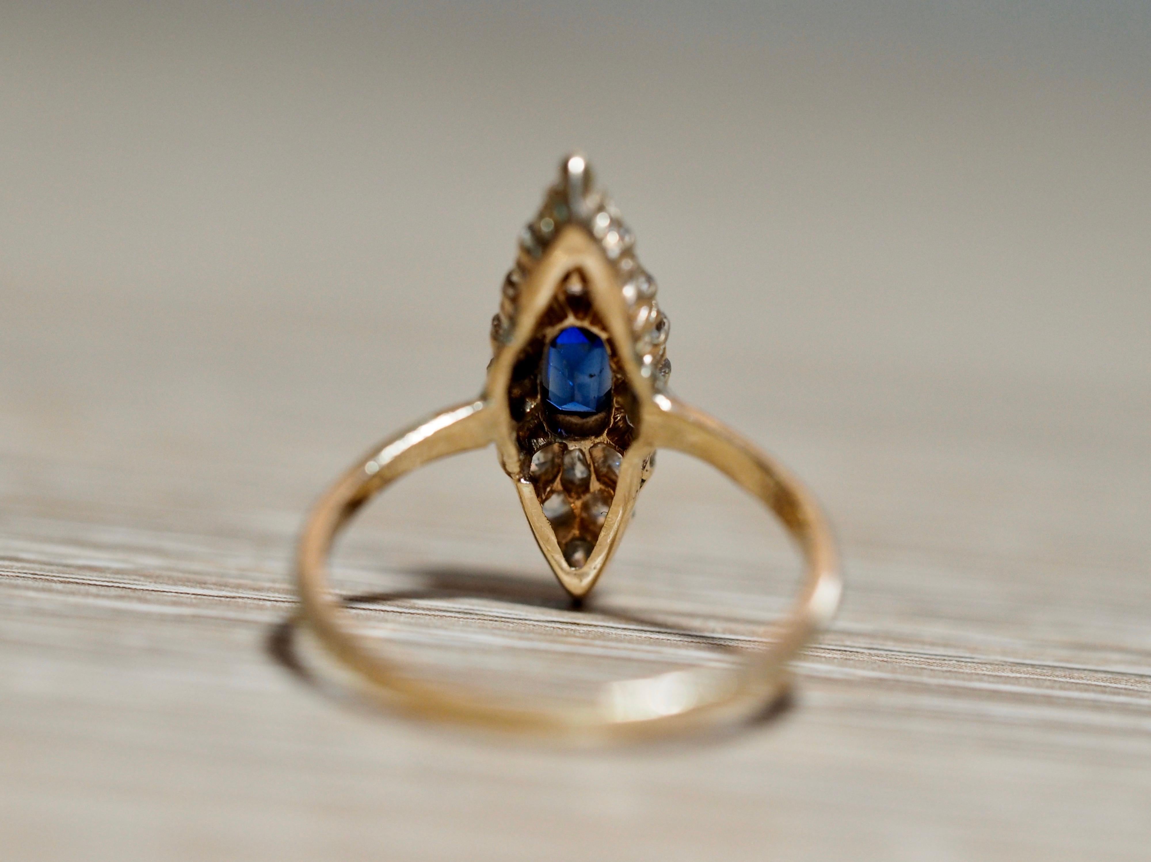 Victorian Navette Blue Sapphire Diamond Ring, circa 1990s 3