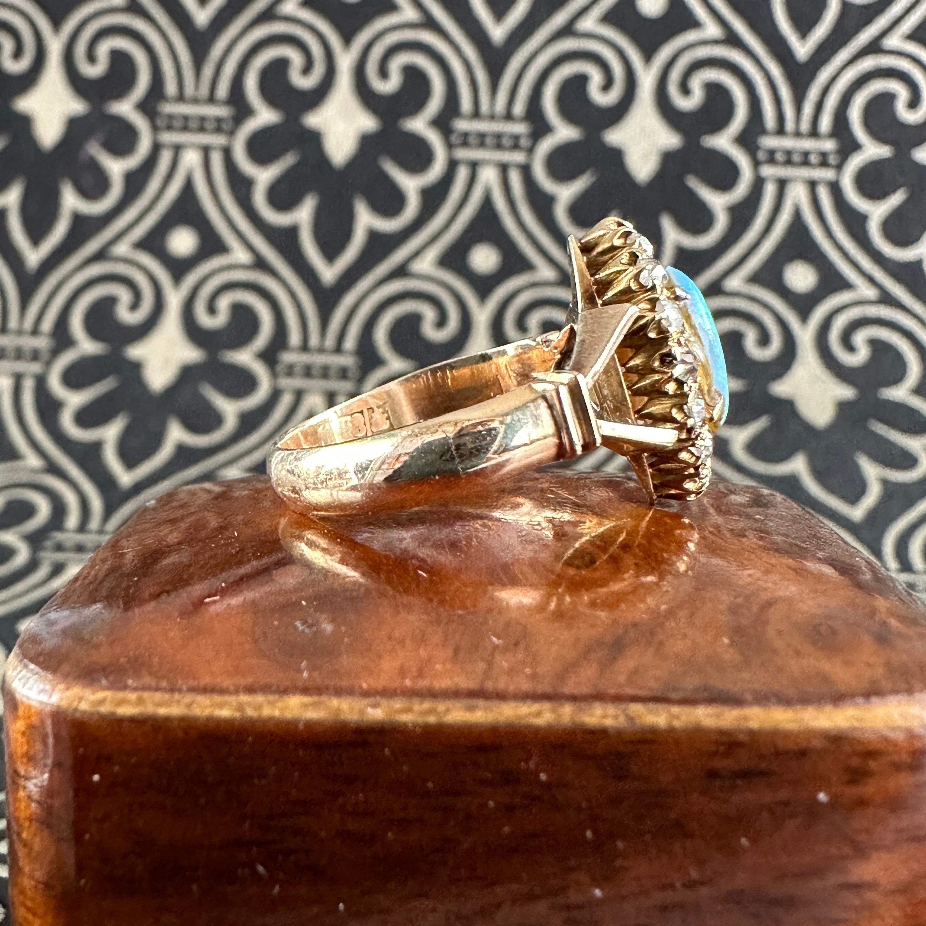Viktorianischer Navette Diamant-Opal-Diamant-Opal-Diamant-Ring aus 18K im Angebot 10