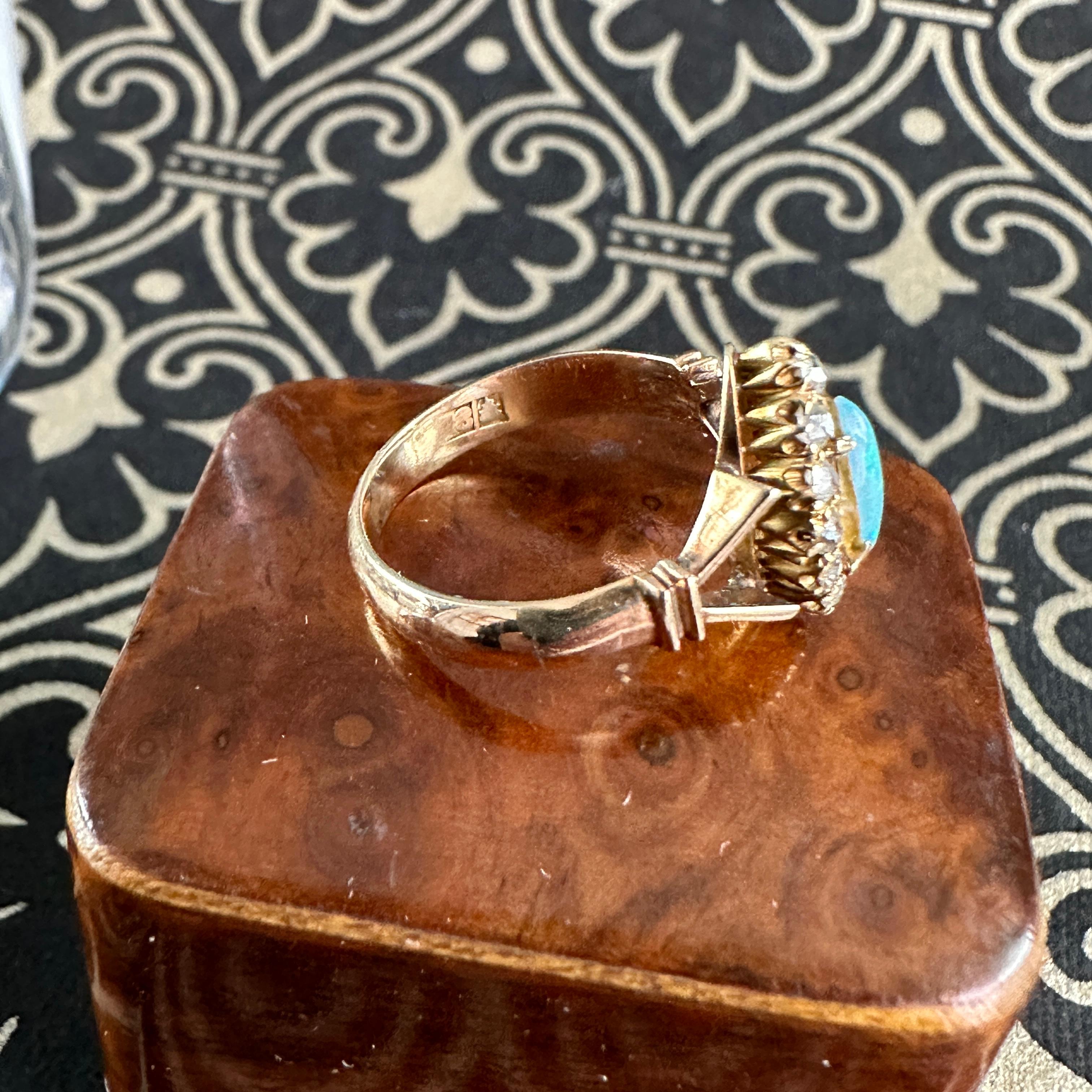 Victorian Navette Diamond Opal Diamond 18K Ring For Sale 11