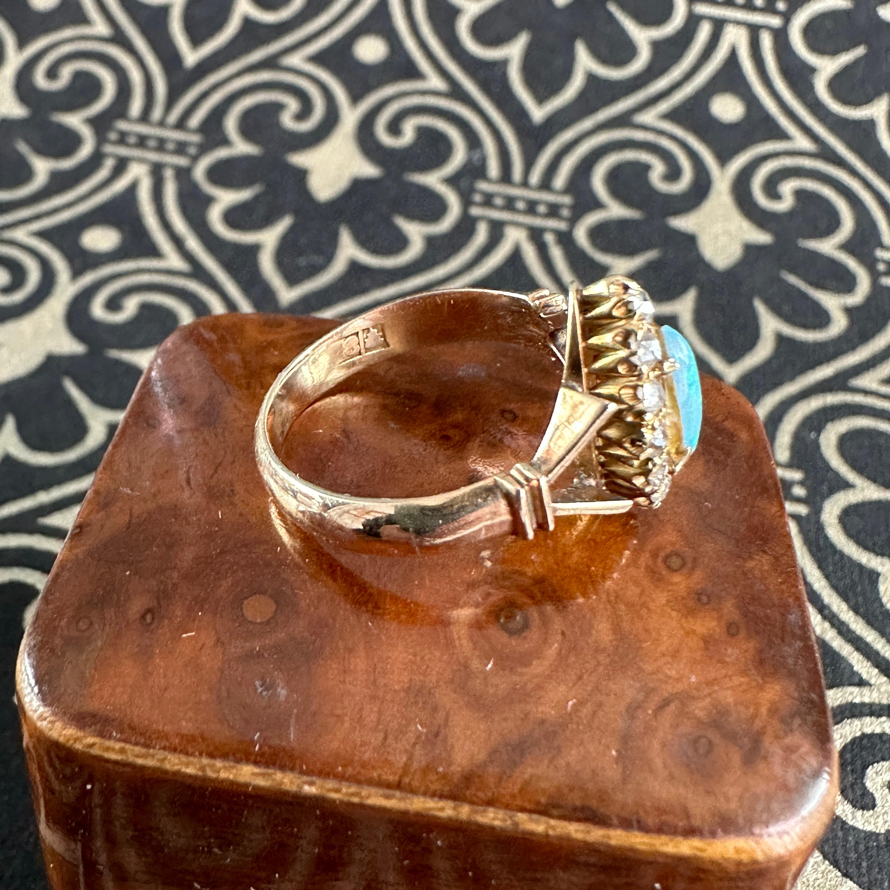 Victorian Navette Diamond Opal Diamond 18K Ring For Sale 12