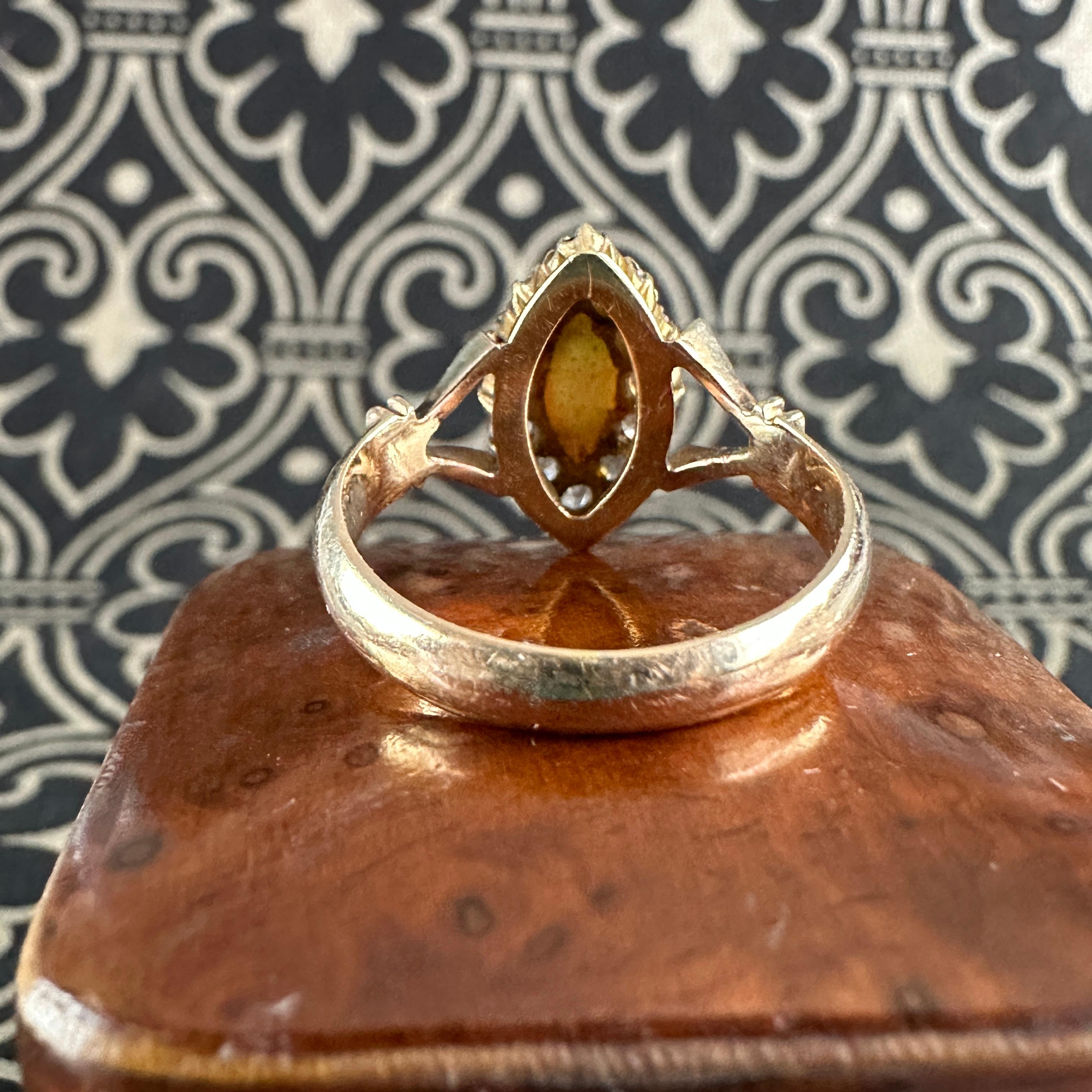Victorian Navette Diamond Opal Diamond 18K Ring For Sale 13
