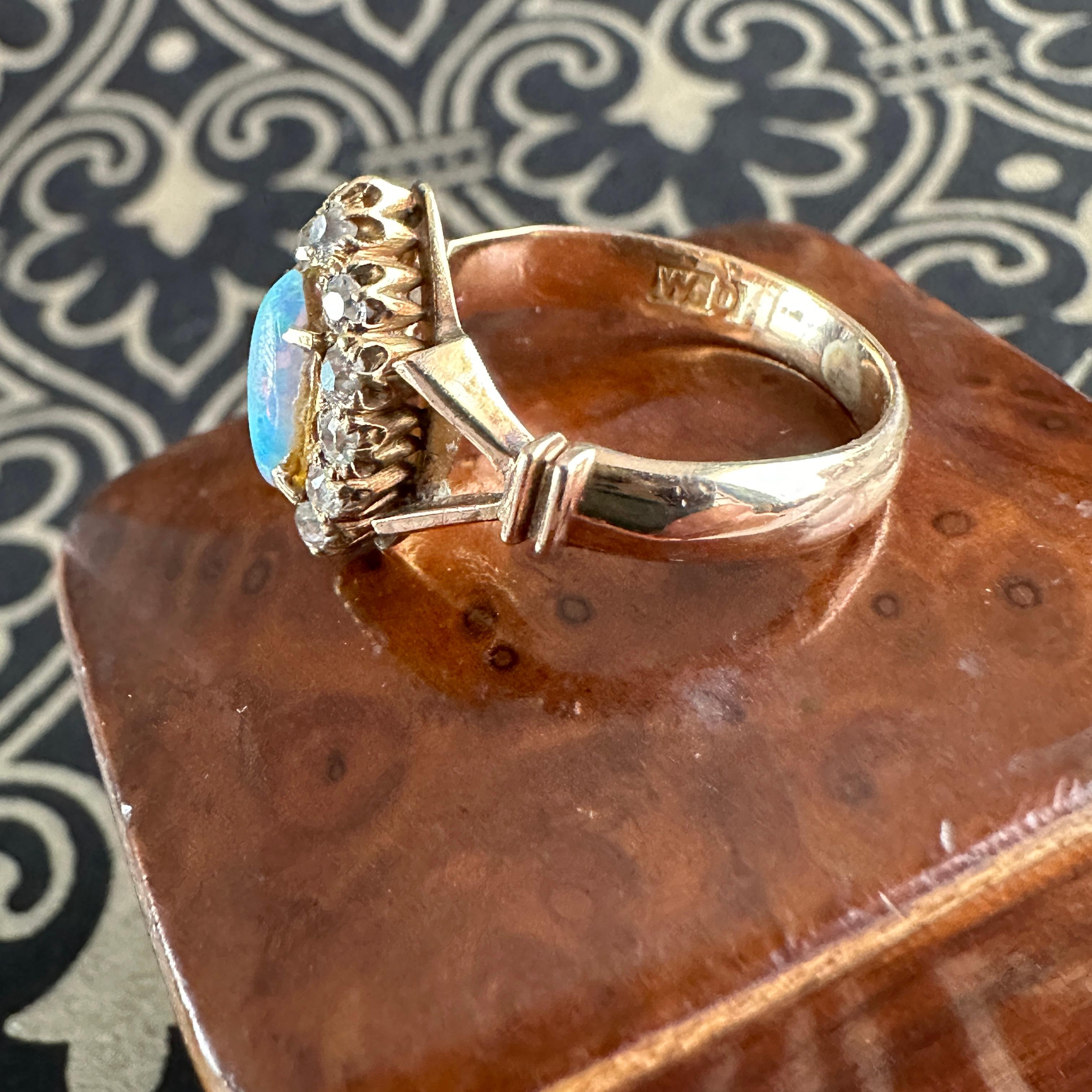 Victorian Navette Diamond Opal Diamond 18K Ring For Sale 15