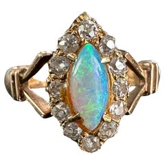 Victorian Navette Diamond Opal Diamond 18K Ring