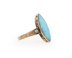 Victorian Navette Shaped Opal Statement Ring with Old European Cut Diamonds