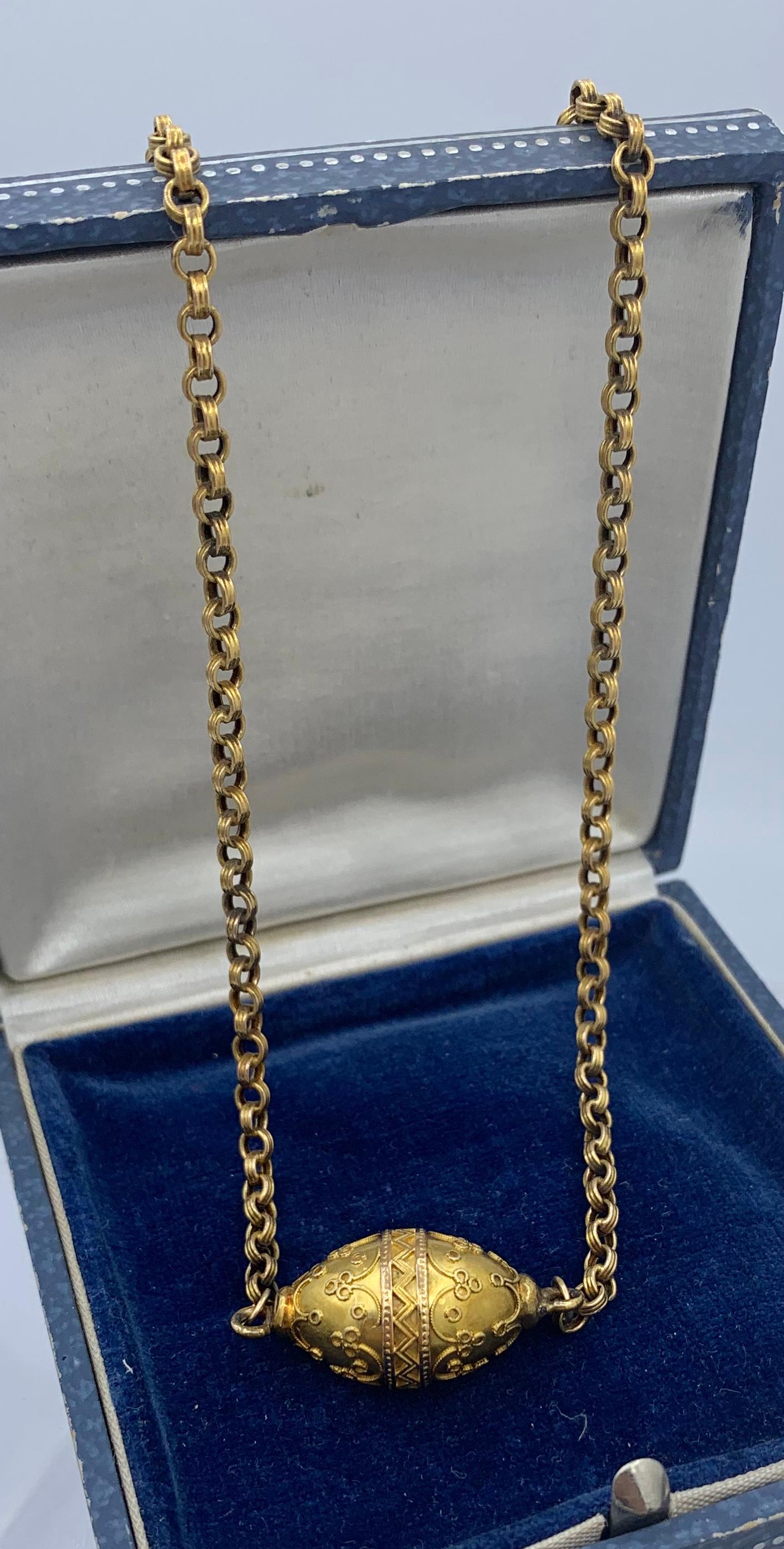 This is a gorgeous and very rare original Antique 14 Karat Gold Etruscan Revival Victorian - Belle Epoque Necklace of great beauty.  The necklace is 18 inches long.  The Etruscan jewels are characterized by exquisite micro beading and hand applied