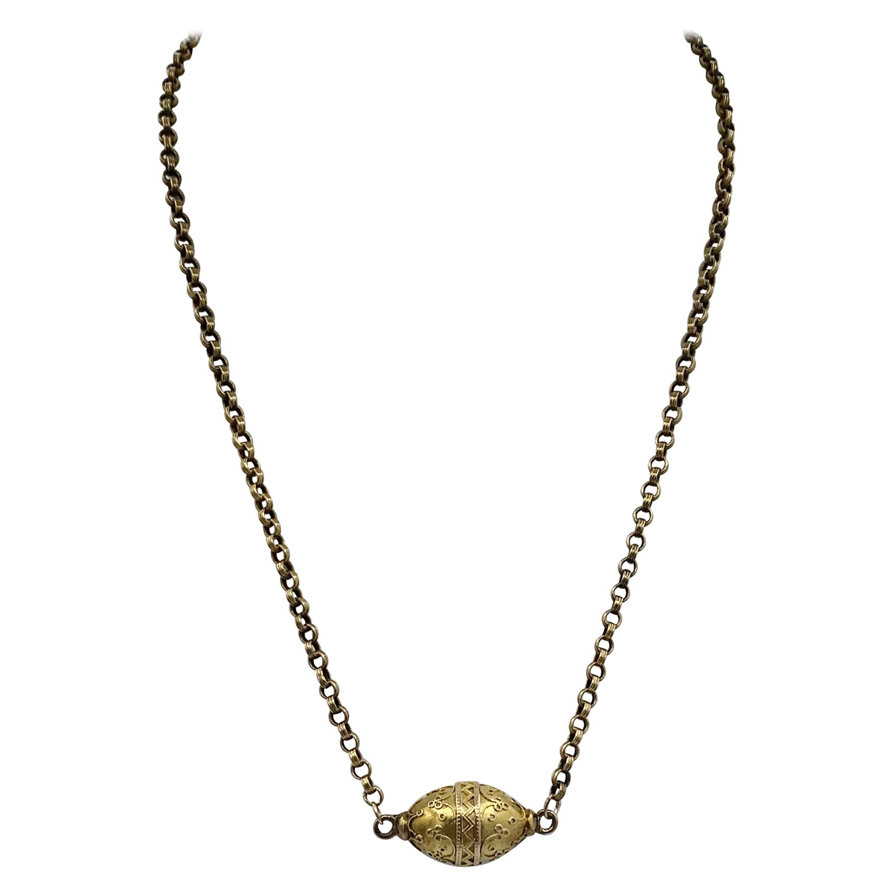 Collana vittoriana in oro 14 carati Etruscan Revival antica, circa 1860