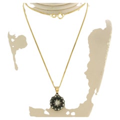 Collar victoriano y colgante con diamantes talla rosa Oro amarillo de 14 quilates y plata