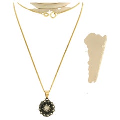 Collar victoriano y colgante con diamantes talla rosa Oro amarillo de 14 quilates y plata