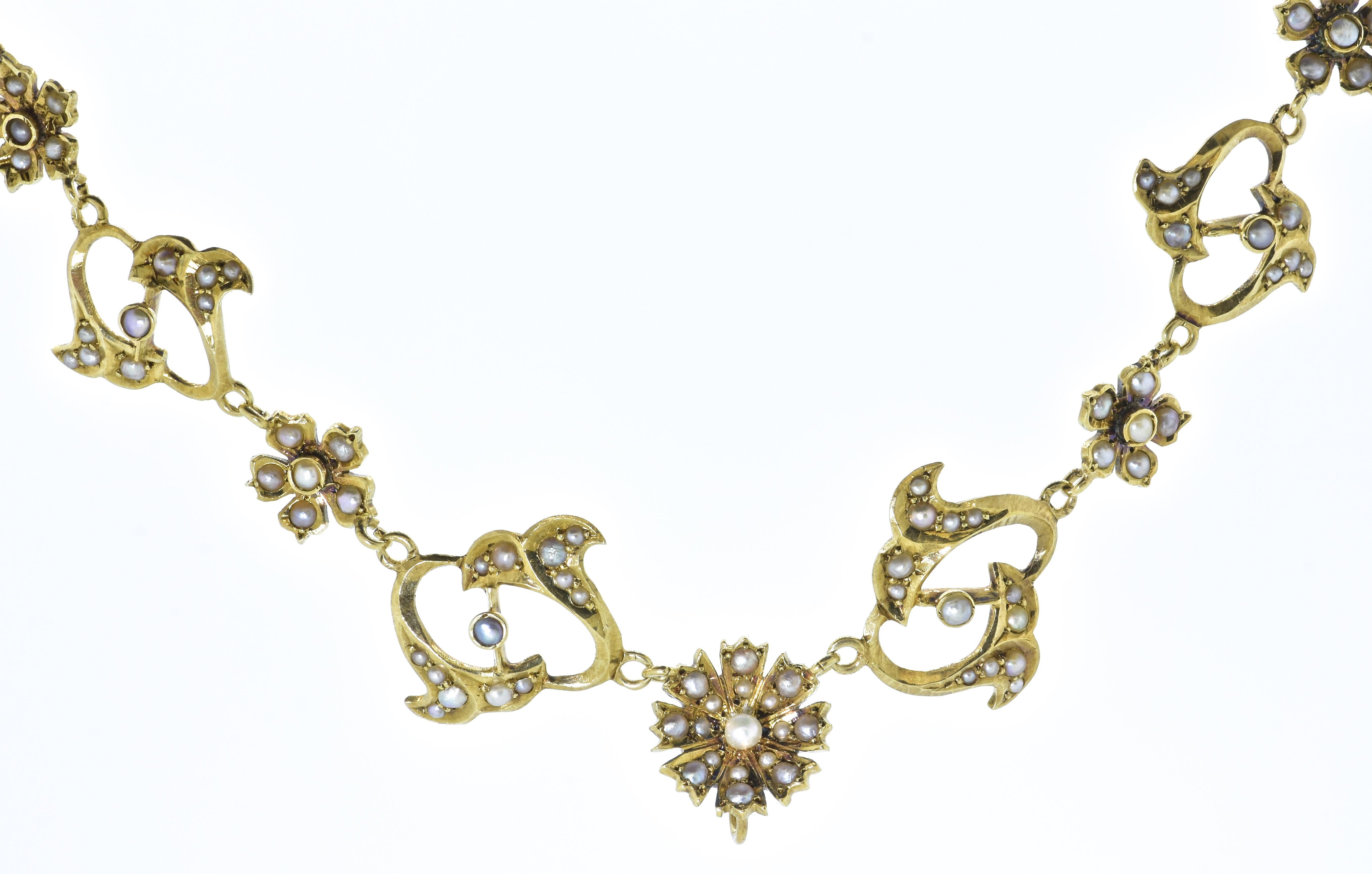 Bead Victorian Necklace/Brooch with Fine Seed Pearls and Gold, circa 1890