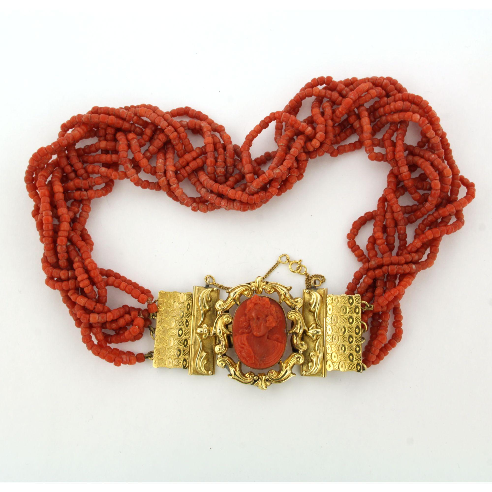 De las mujeres Collar victoriano con cuentas de coral collar de 40 cm de largo 84,9 gramos oro 14k en venta