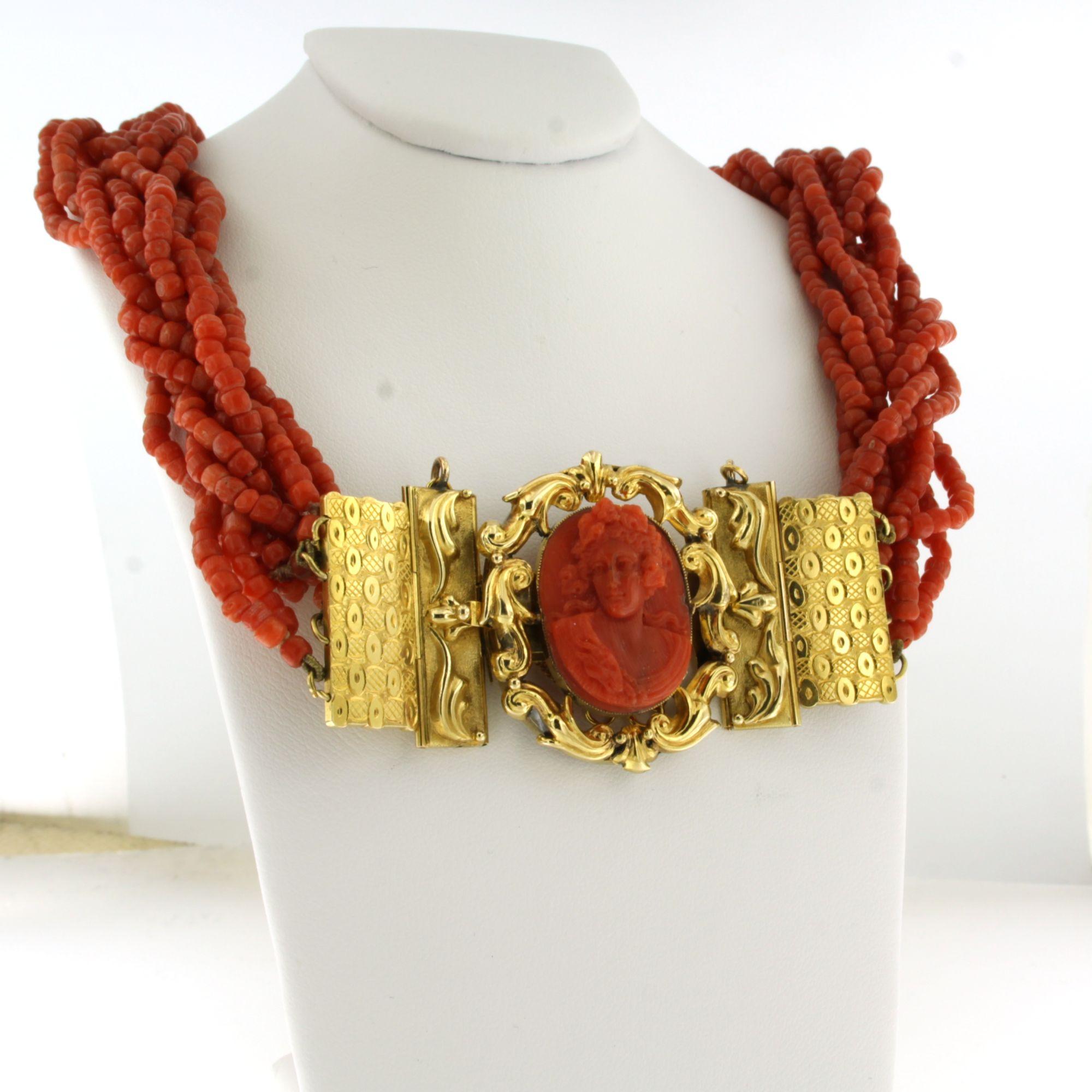 Collar victoriano con cuentas de coral collar de 40 cm de largo 84,9 gramos oro 14k en venta 1