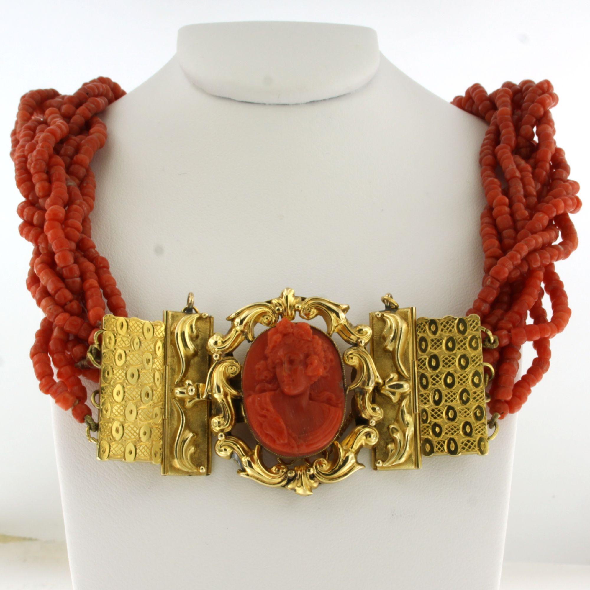 Collar victoriano con cuentas de coral collar de 40 cm de largo 84,9 gramos oro 14k en venta 2