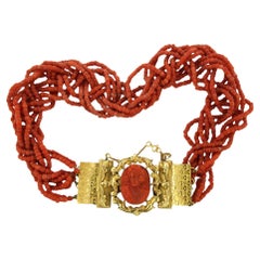 Victorian necklace with coral beads necklace 40 cm long 84.9 grams 14k gold