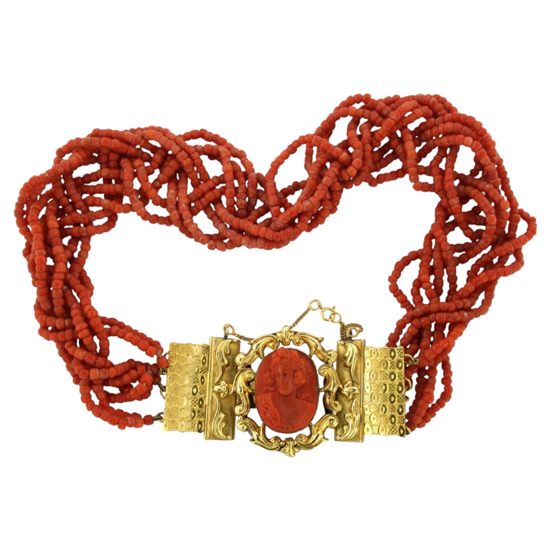 Victorian necklace with coral beads necklace 40 cm long 84.9 grams 14k gold