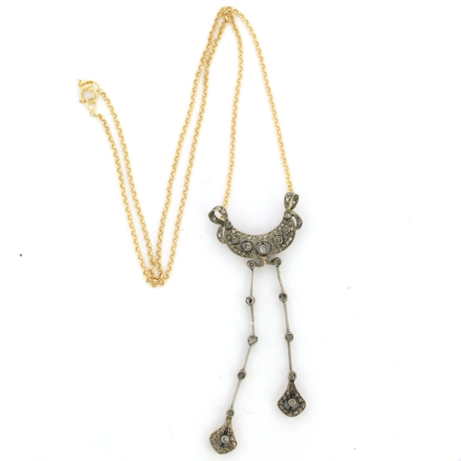 Taille rose Collier victorien avec diamants taillés en rose jusqu'à 0,30ct Or 18k et argent en vente