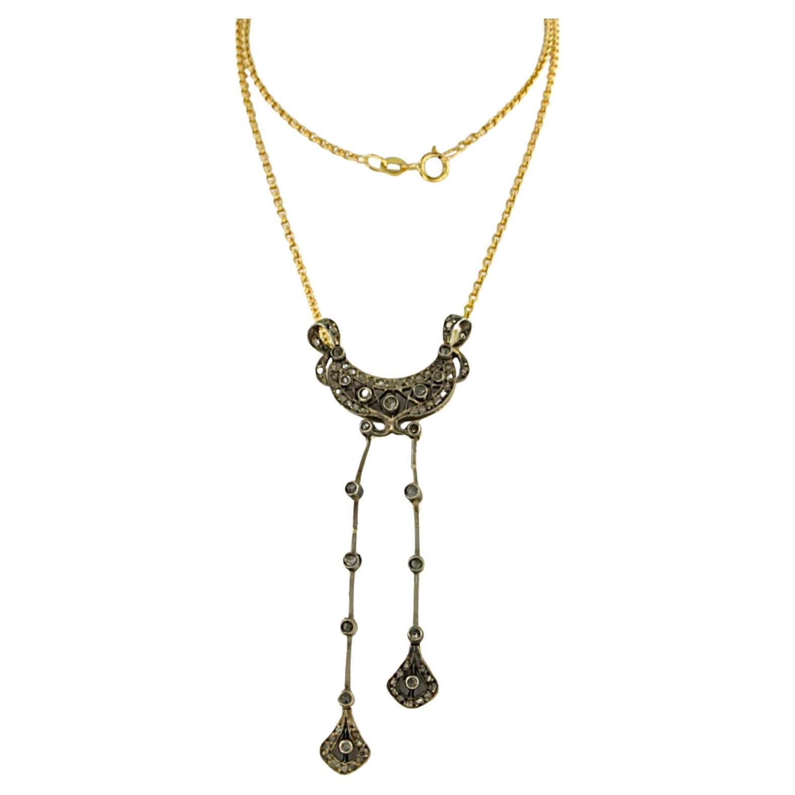 Viktorianische Halskette mit Diamanten im Rosenschliff bis zu 0,30ct 18k Gold und Silber