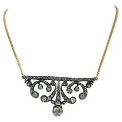 Viktorianische Halskette mit Diamanten im Rosenschliff bis zu 1,20ct 18k Gold und Silber