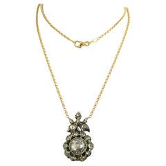 Victorian Necklace with rose cut diamonds up to 1.50ct 18k gold and silver