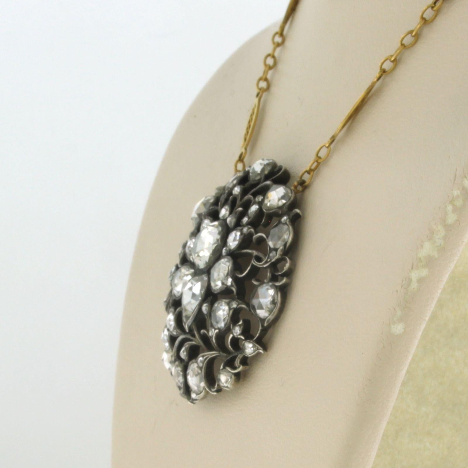 Rose Cut Victorian necklace with rose cut diamonds up to 4.50ct 14k gold and silver For Sale
