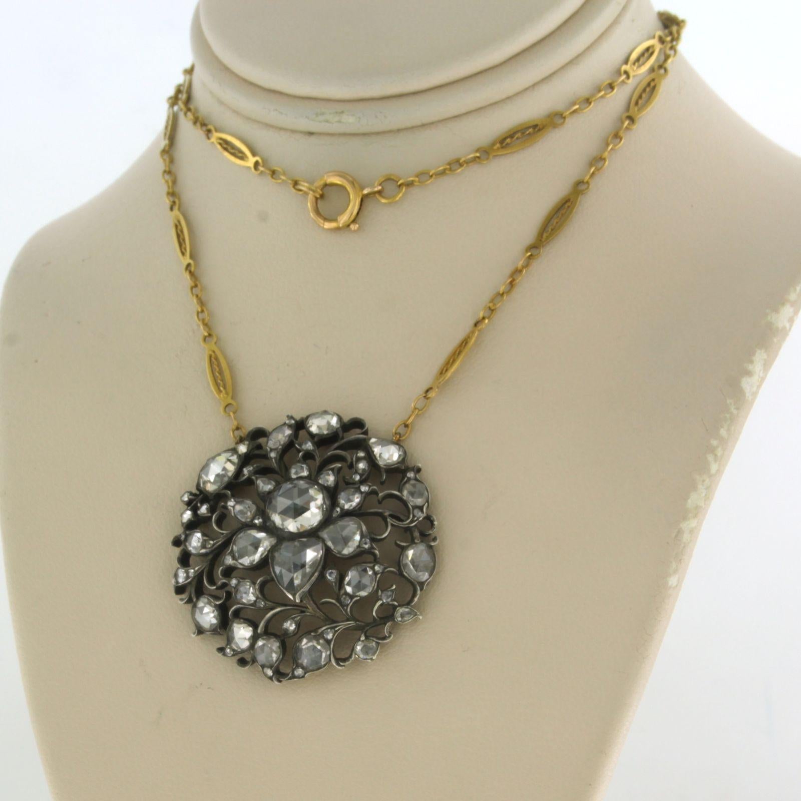 Collier victorien avec diamants taille rose jusqu'à 4,50 carats, or et argent 14 carats Excellent état - En vente à The Hague, ZH