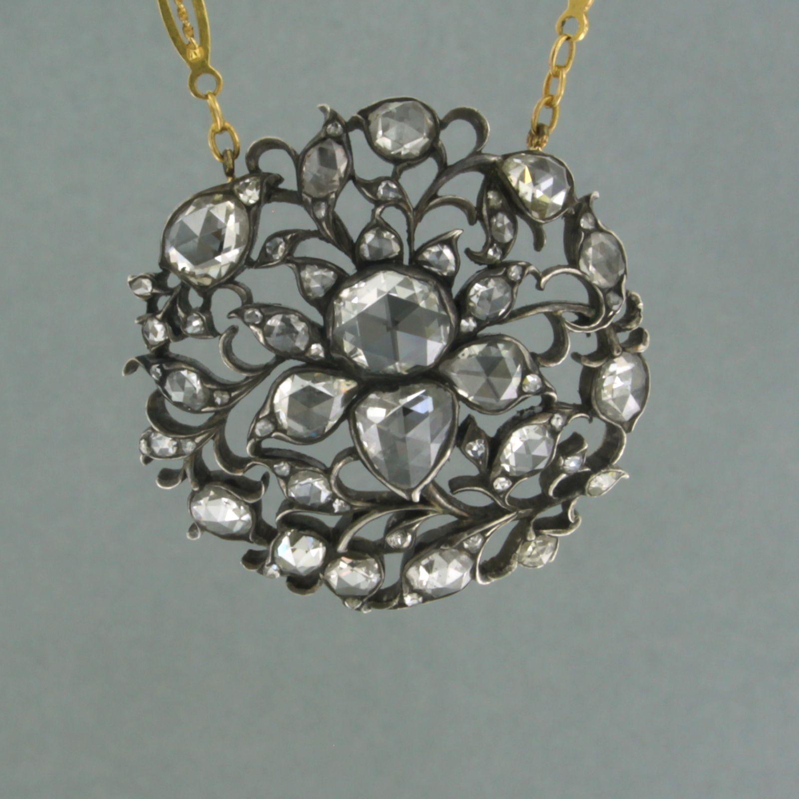 Women's Victorian necklace with rose cut diamonds up to 4.50ct 14k gold and silver For Sale