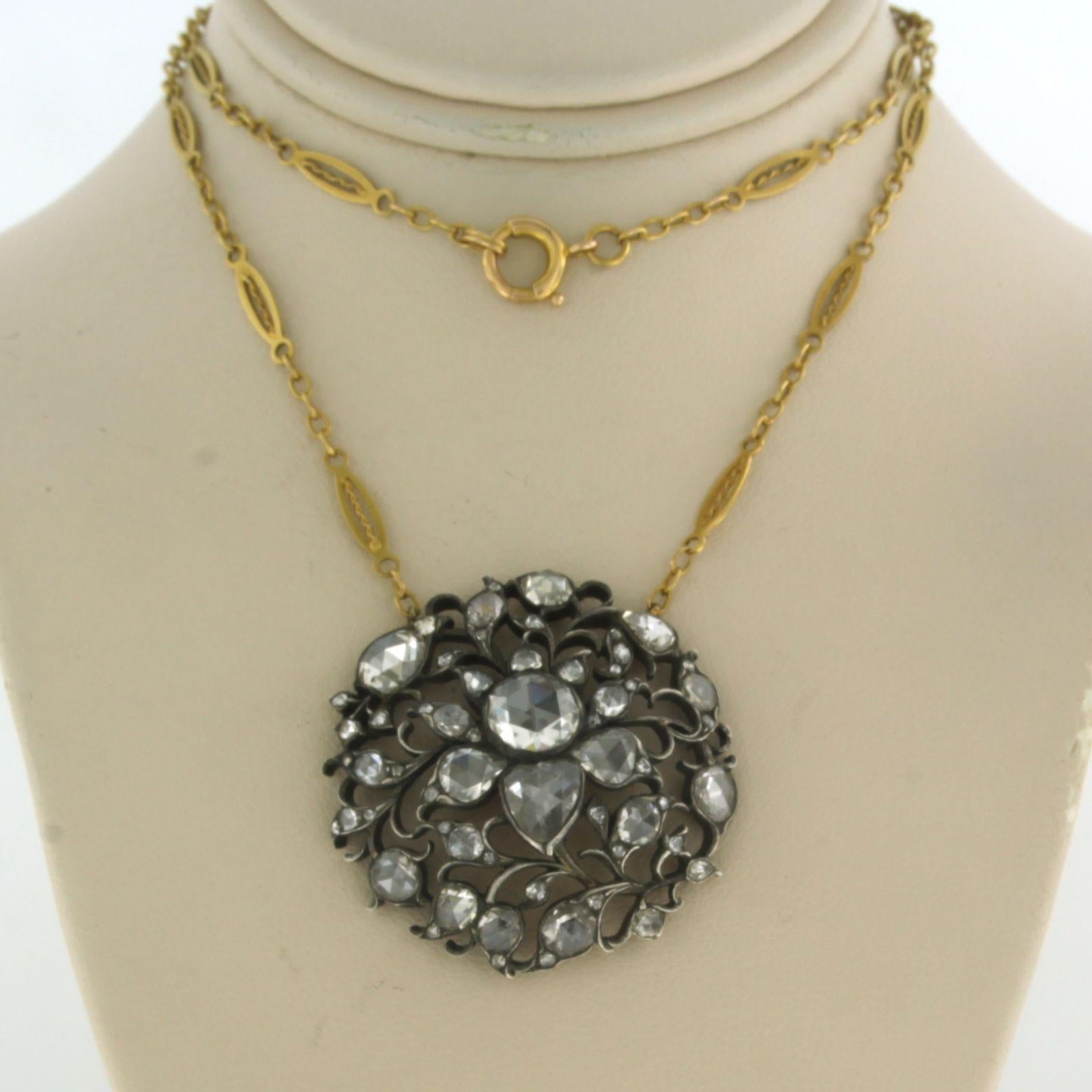 Victorian necklace with rose cut diamonds up to 4.50ct 14k gold and silver For Sale 1