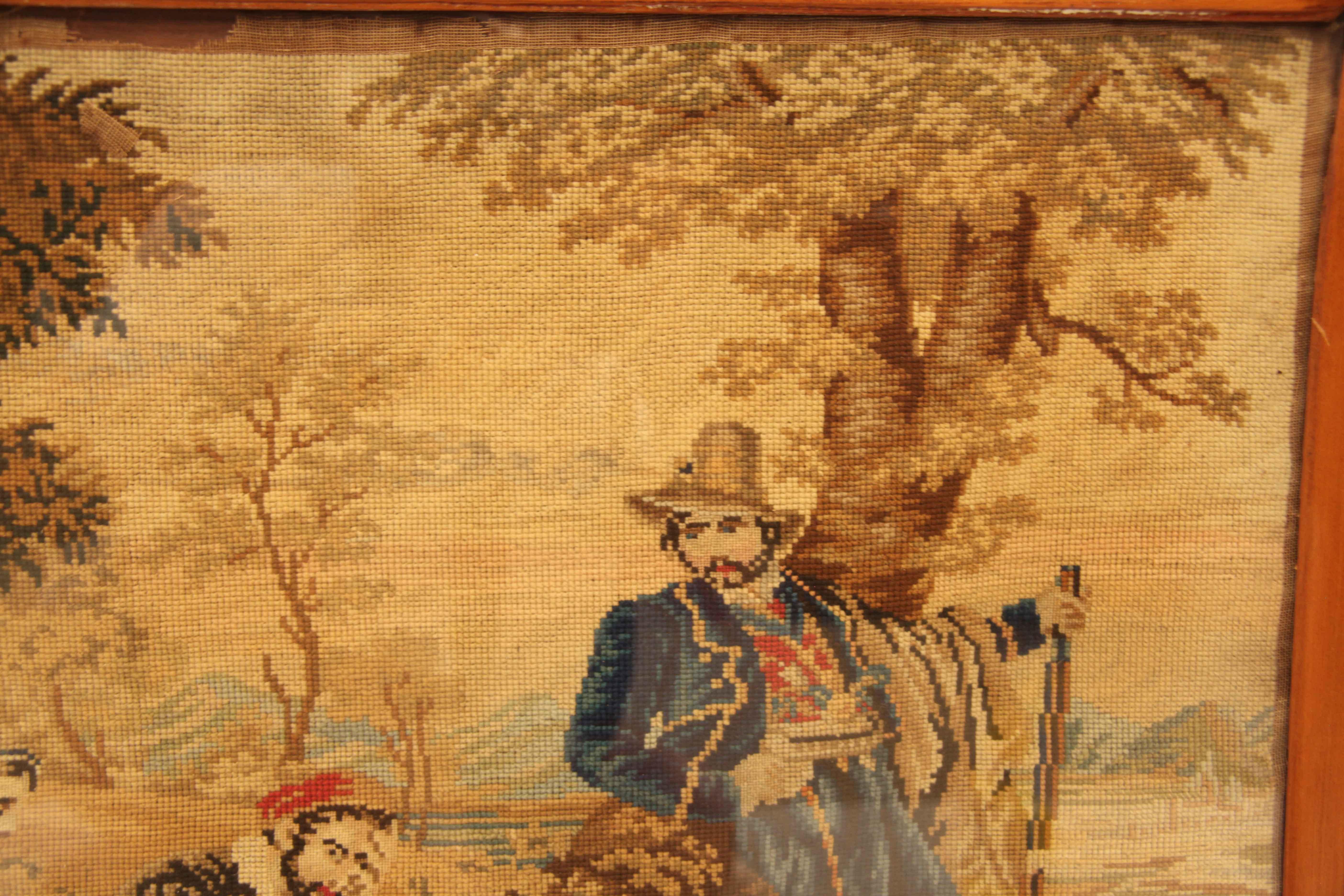 Hand-Knotted Victorian Needlework Genre Scene For Sale