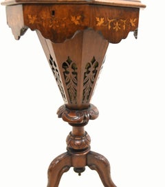 Victorian Needlework Table Sewing Box Walnut 1860