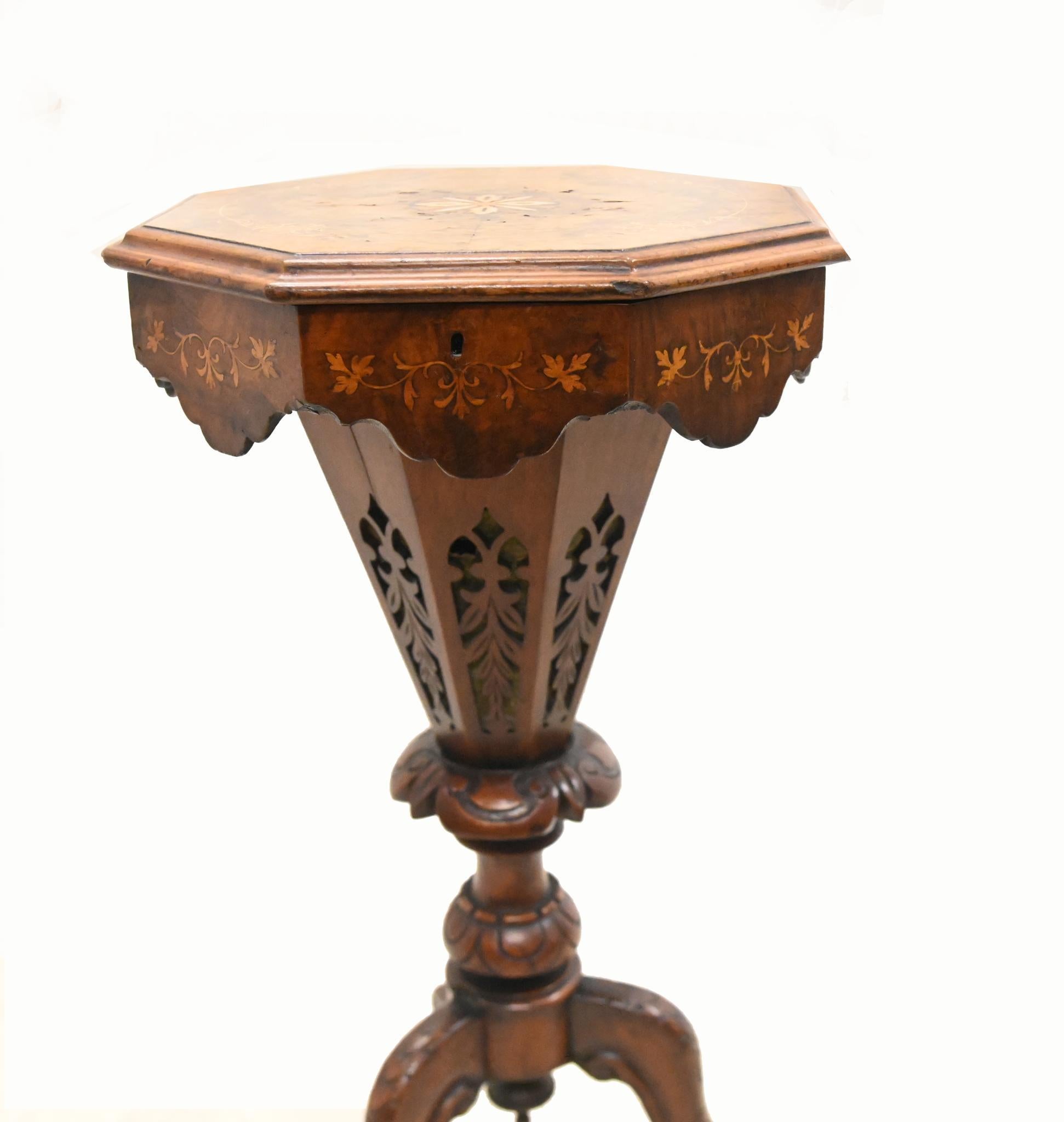 Mid-19th Century Victorian Needlework Table Sewing Box Walnut 1860 For Sale