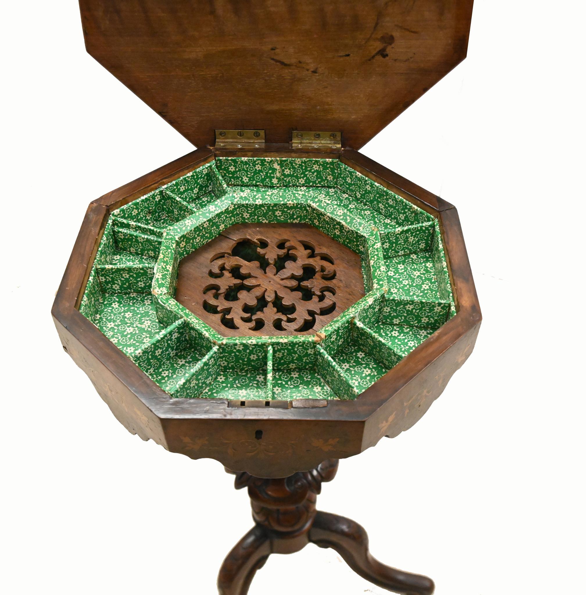Victorian Needlework Table Sewing Box Walnut 1860 For Sale 1